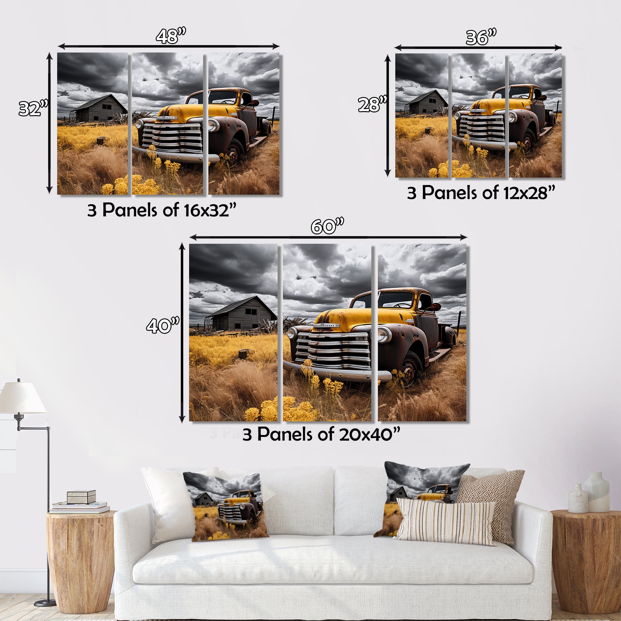 Yellow Pickup Truck Rustic Rides I - Pickup Truck Canvas Wall Art