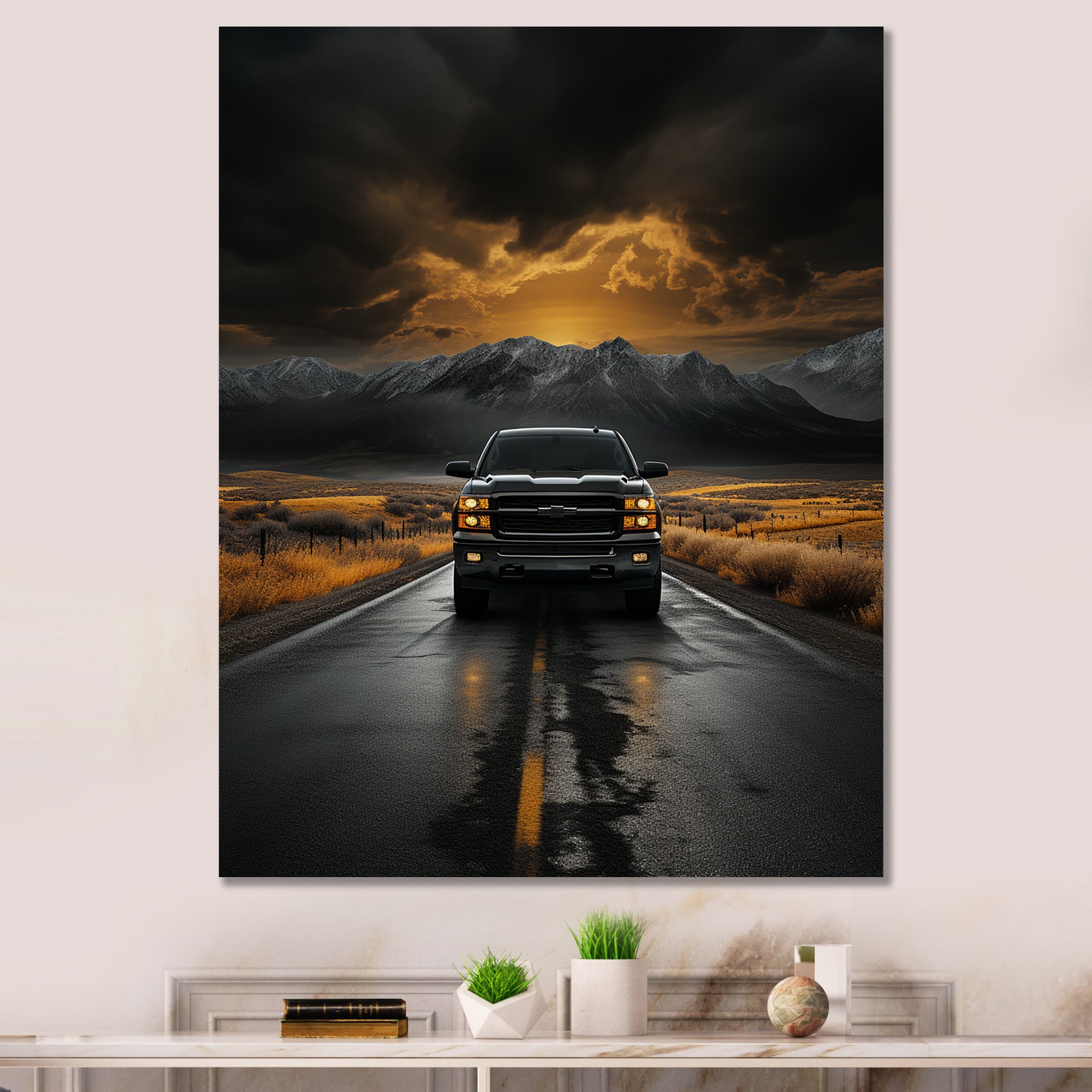 Pickup Truck The Road - Pickup Truck Canvas Wall Art