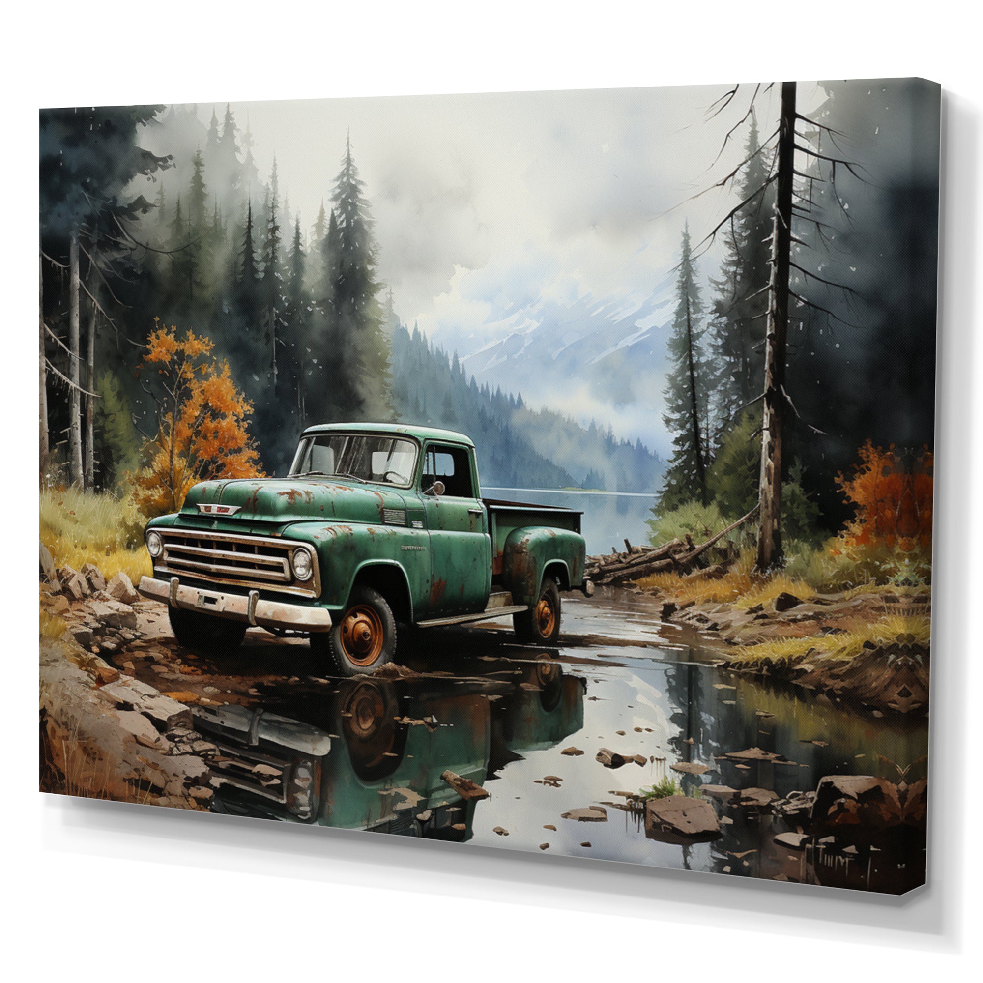 Pickup Truck Tranquil Lakeside I - Pickup Truck Canvas Wall Art