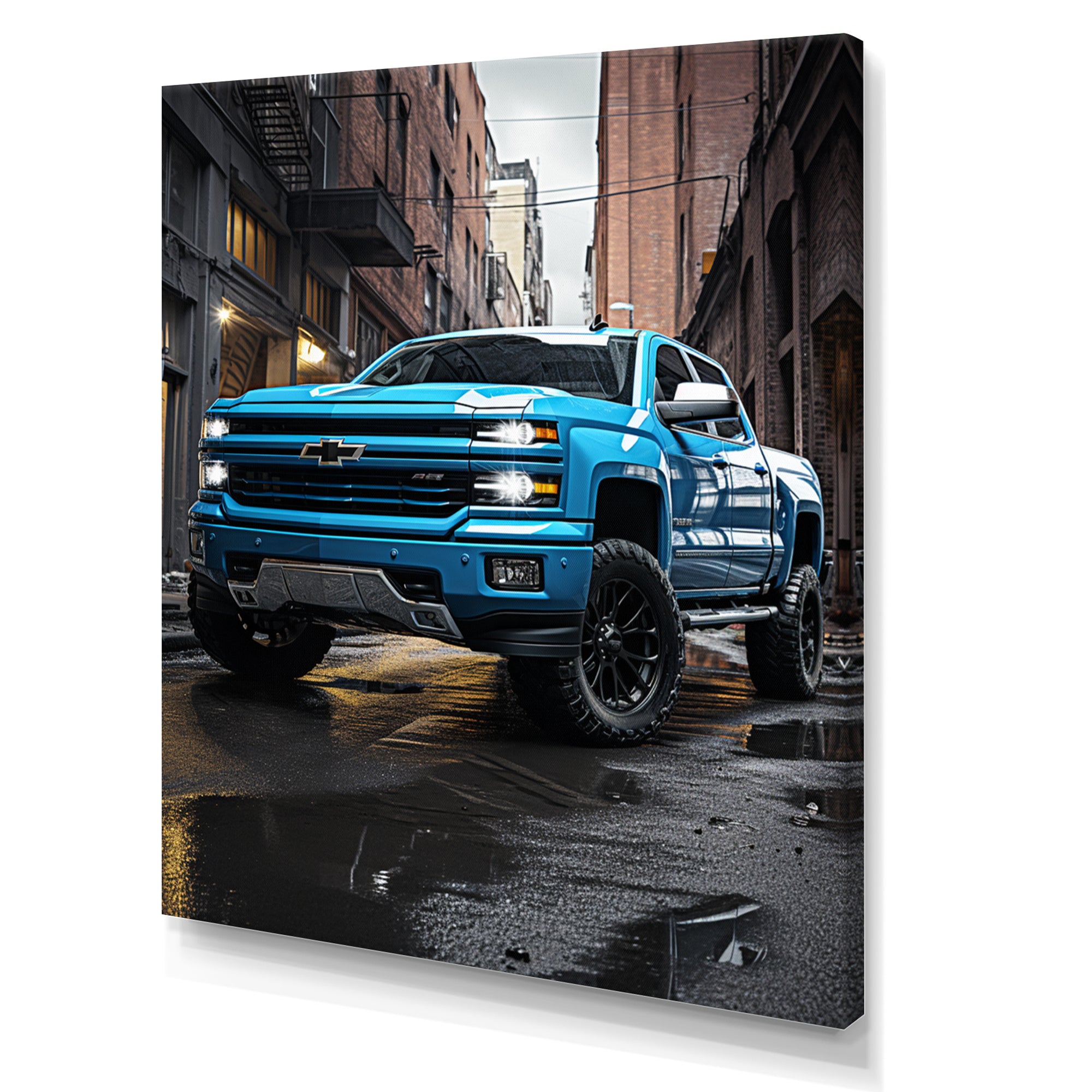 Teal Pickup Truck Urban Explorers - Pickup Truck Canvas Wall Art