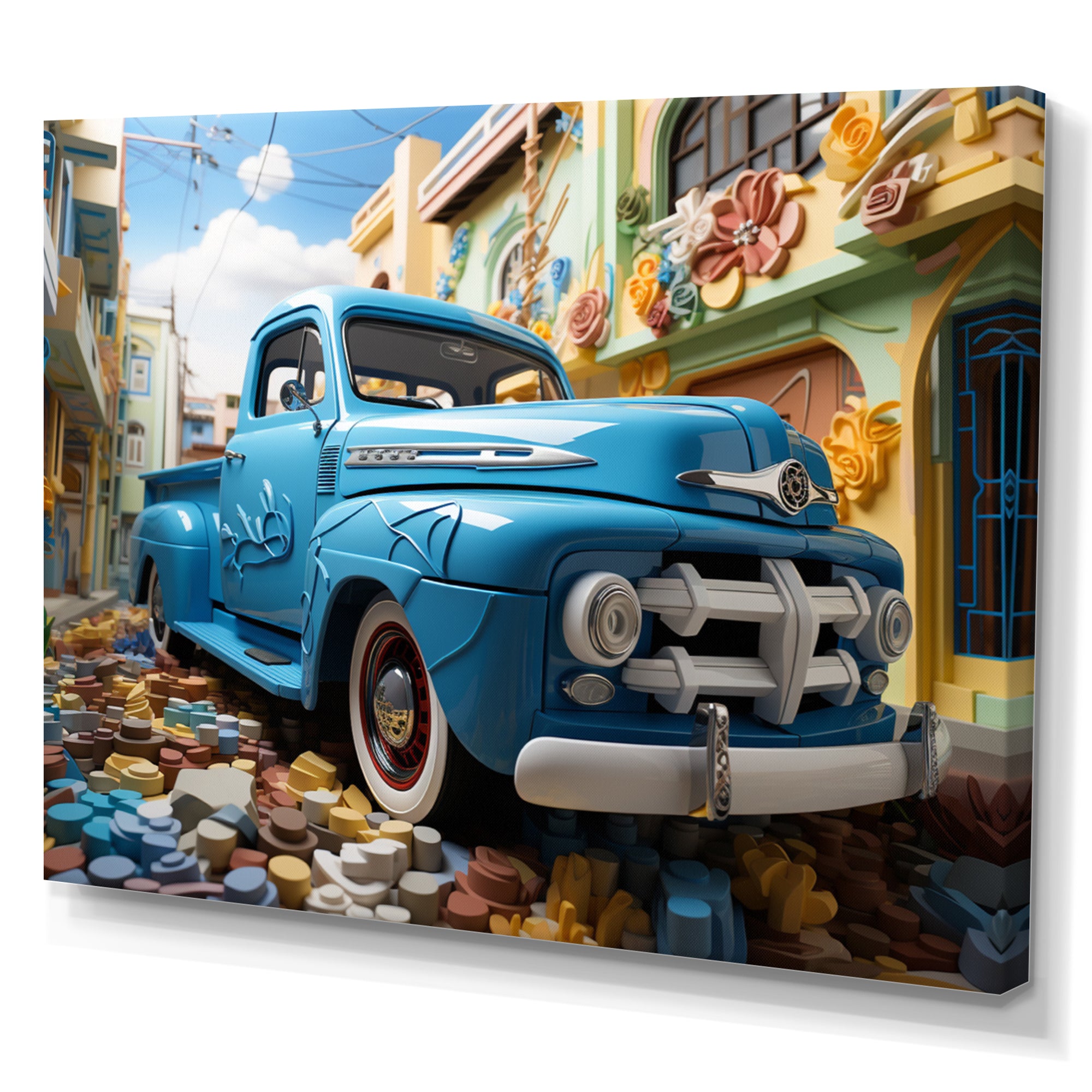 Blue Pickup Truck Urban Explorers I - Pickup Truck Canvas Wall Art