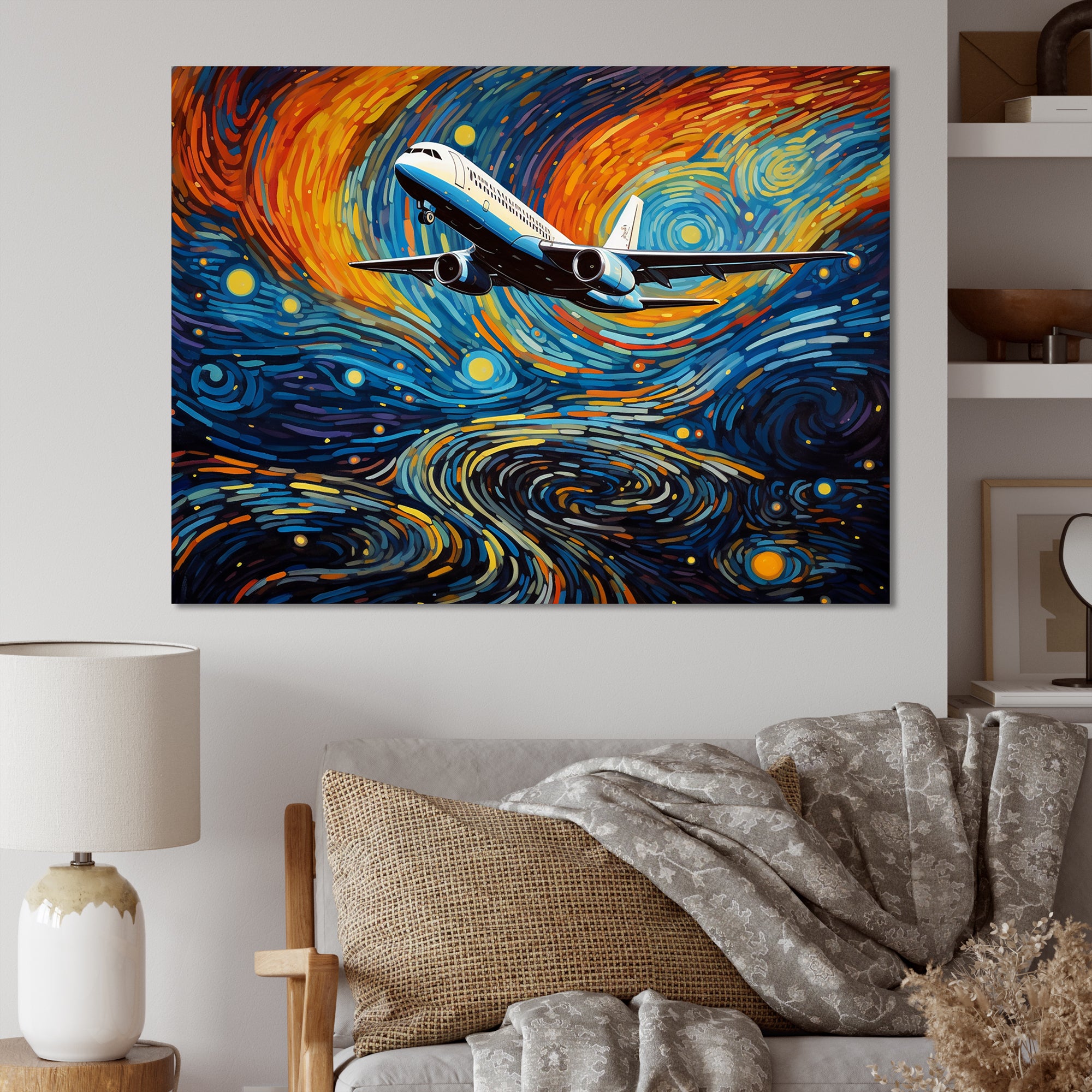 Plane In Cosmic Sojourn - Plane Canvas Wall Art
