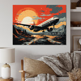 Orange Sunset Overs The Plane Flight - Plane Canvas Wall Art