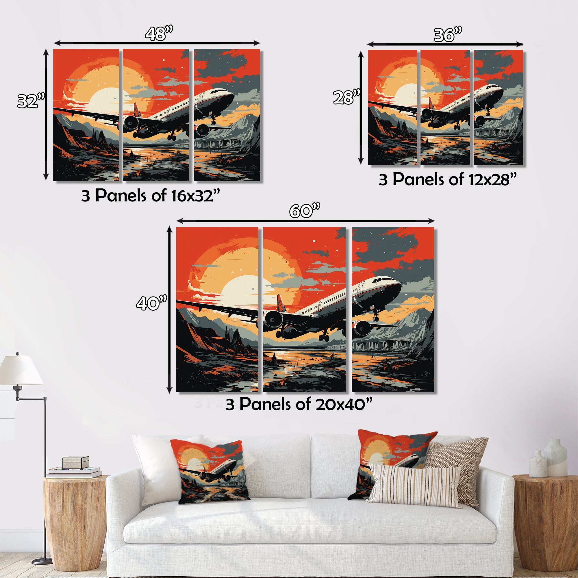Orange Sunset Overs The Plane Flight - Plane Canvas Wall Art