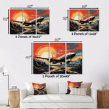 Orange Sunset Overs The Plane Flight - Plane Canvas Wall Art