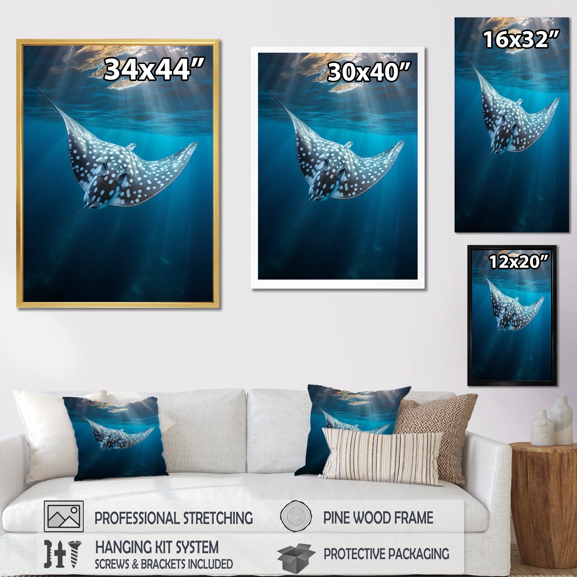 Ray Graceful Glide Ocean - Ray Canvas Wall Art