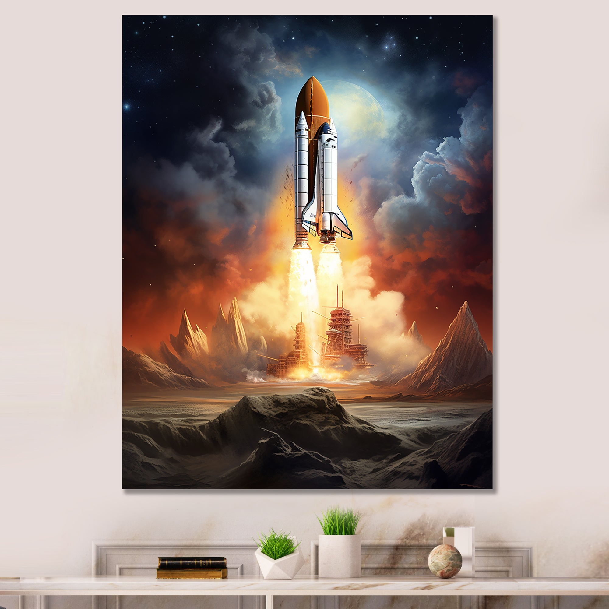 Rocketship Celestial Dreams - Rocketship Canvas Wall Art