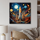 Rocketship Cosmic Collage - Rocketship Canvas Wall Art