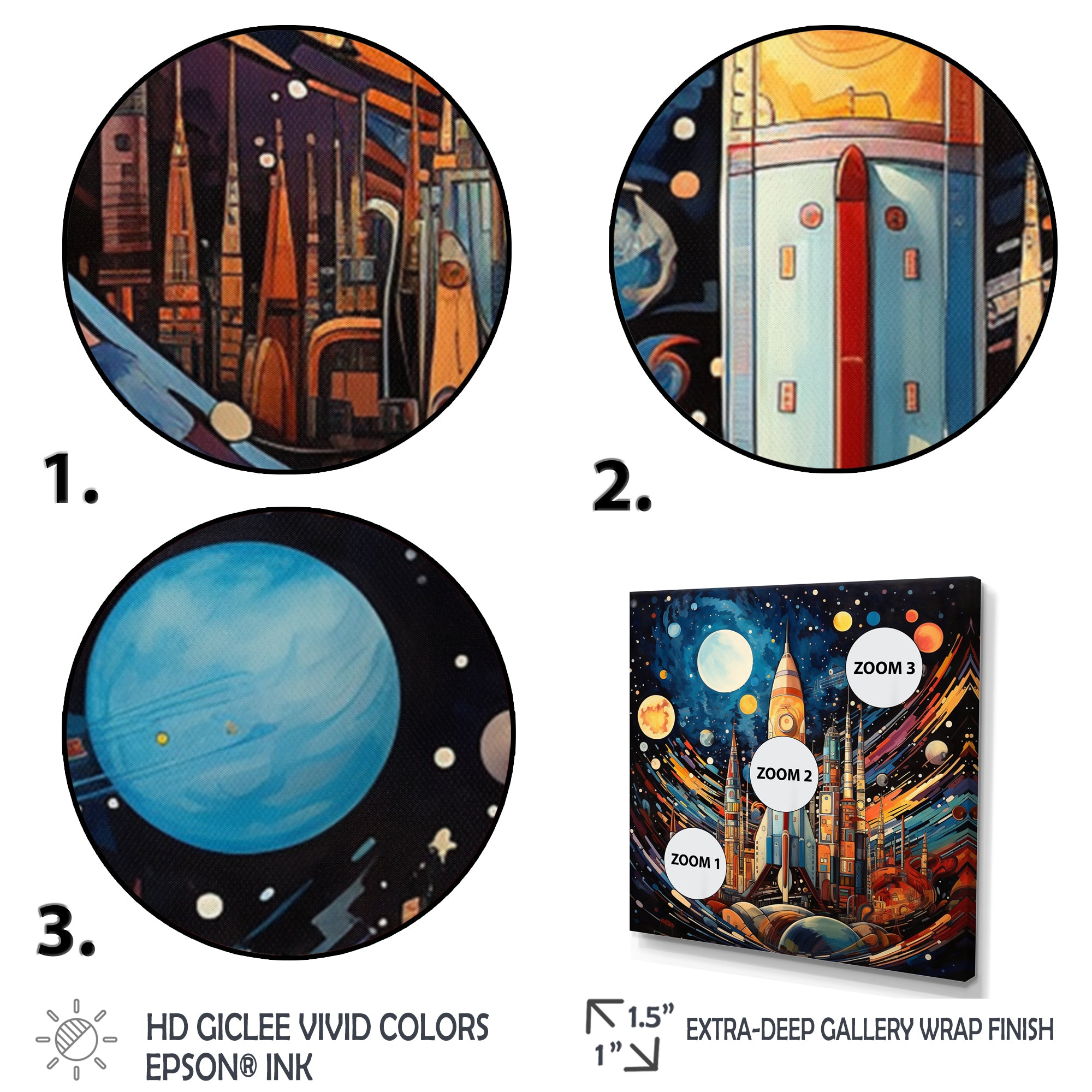 Rocketship Cosmic Collage - Rocketship Canvas Wall Art