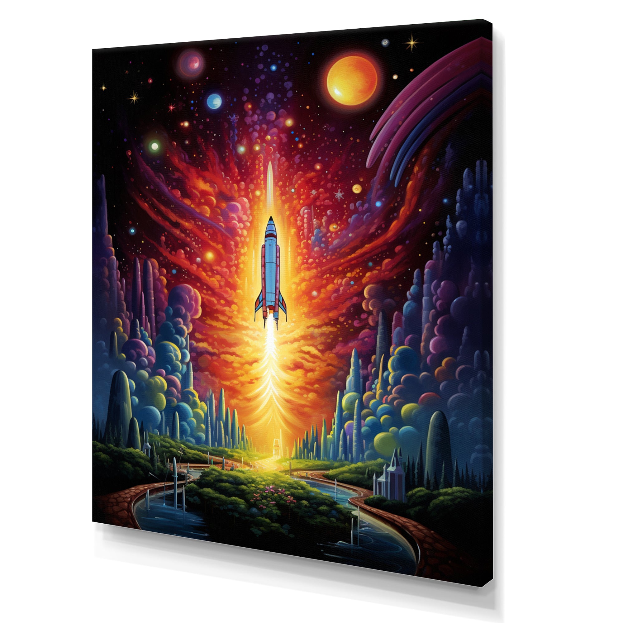 Rocketship Cosmic Dreamscape - Rocketship Canvas Wall Art