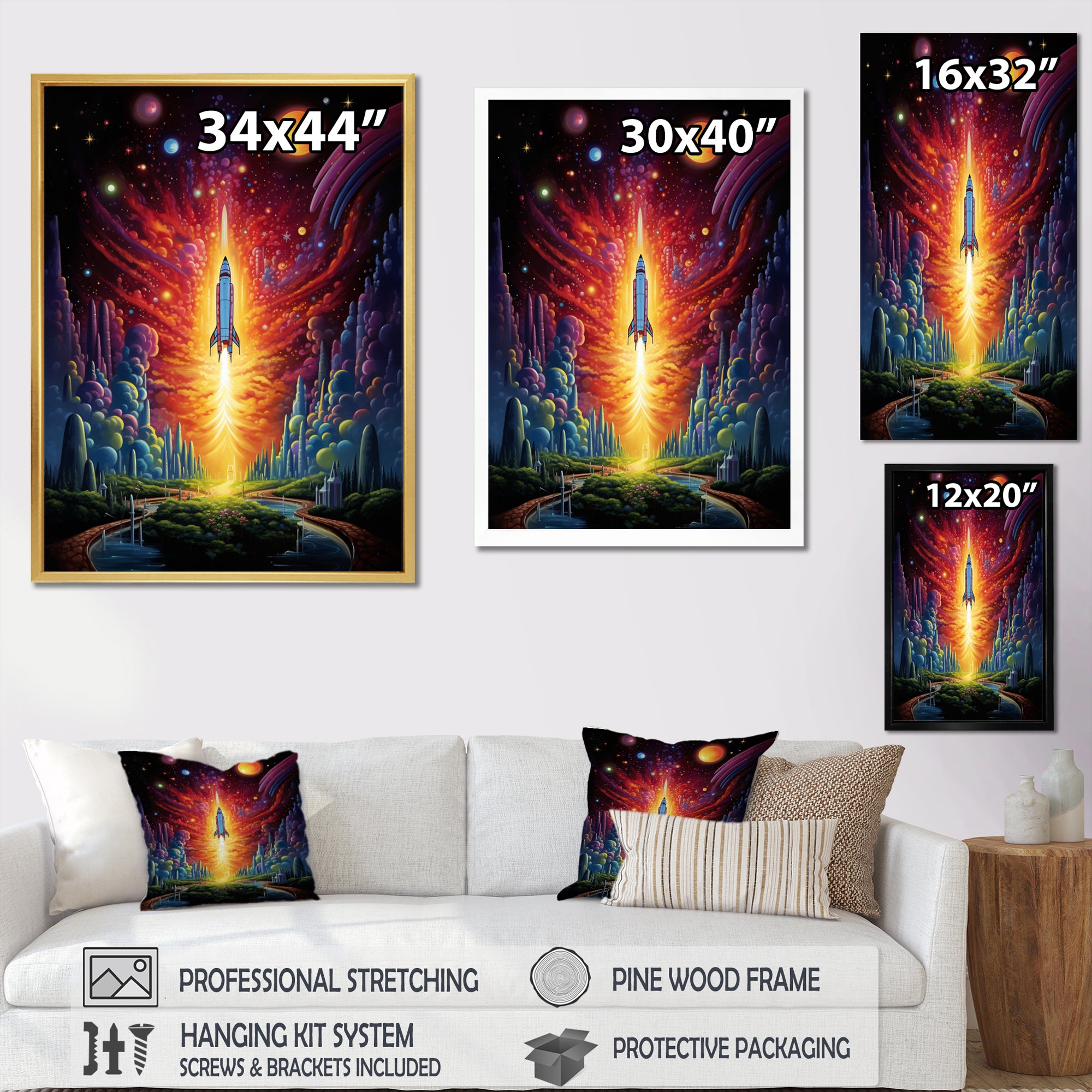Rocketship Cosmic Dreamscape - Rocketship Canvas Wall Art