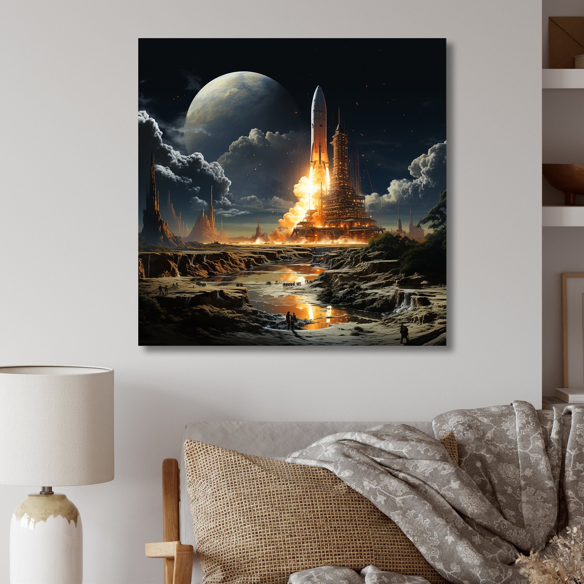 Rocketship Lunar Dreamscape - Rocketship Canvas Wall Art