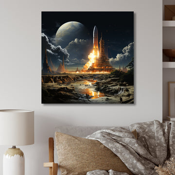 Rocketship Lunar Dreamscape - Rocketship Canvas Wall Art