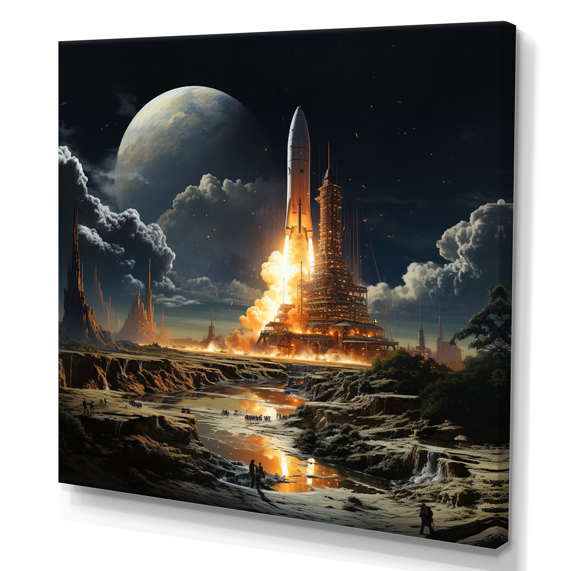 Rocketship Lunar Dreamscape - Rocketship Canvas Wall Art