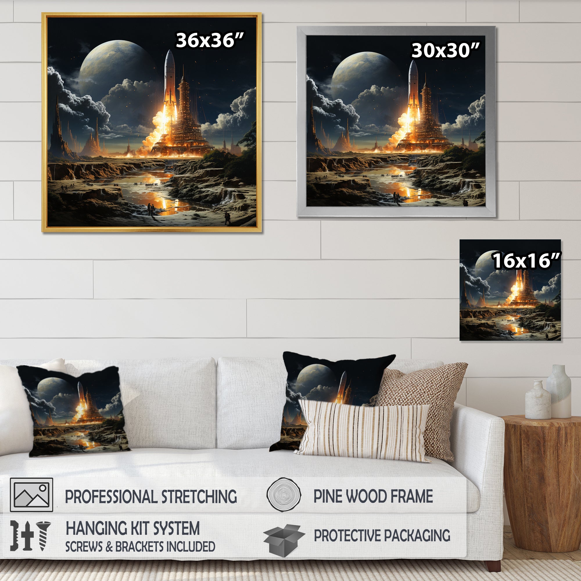 Rocketship Lunar Dreamscape - Rocketship Canvas Wall Art