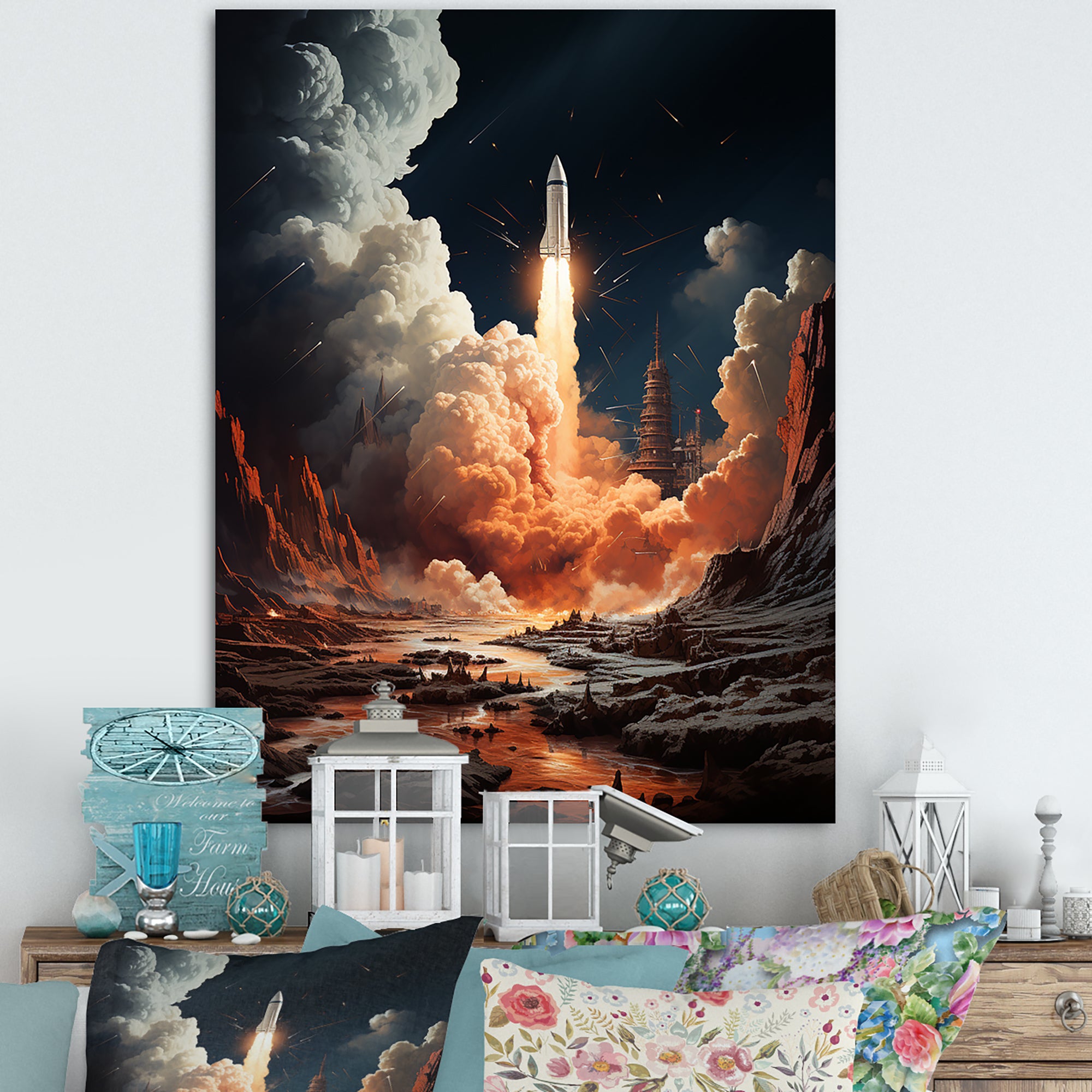 Rocketship Lunar Odyssey - Rocketship Canvas Wall Art