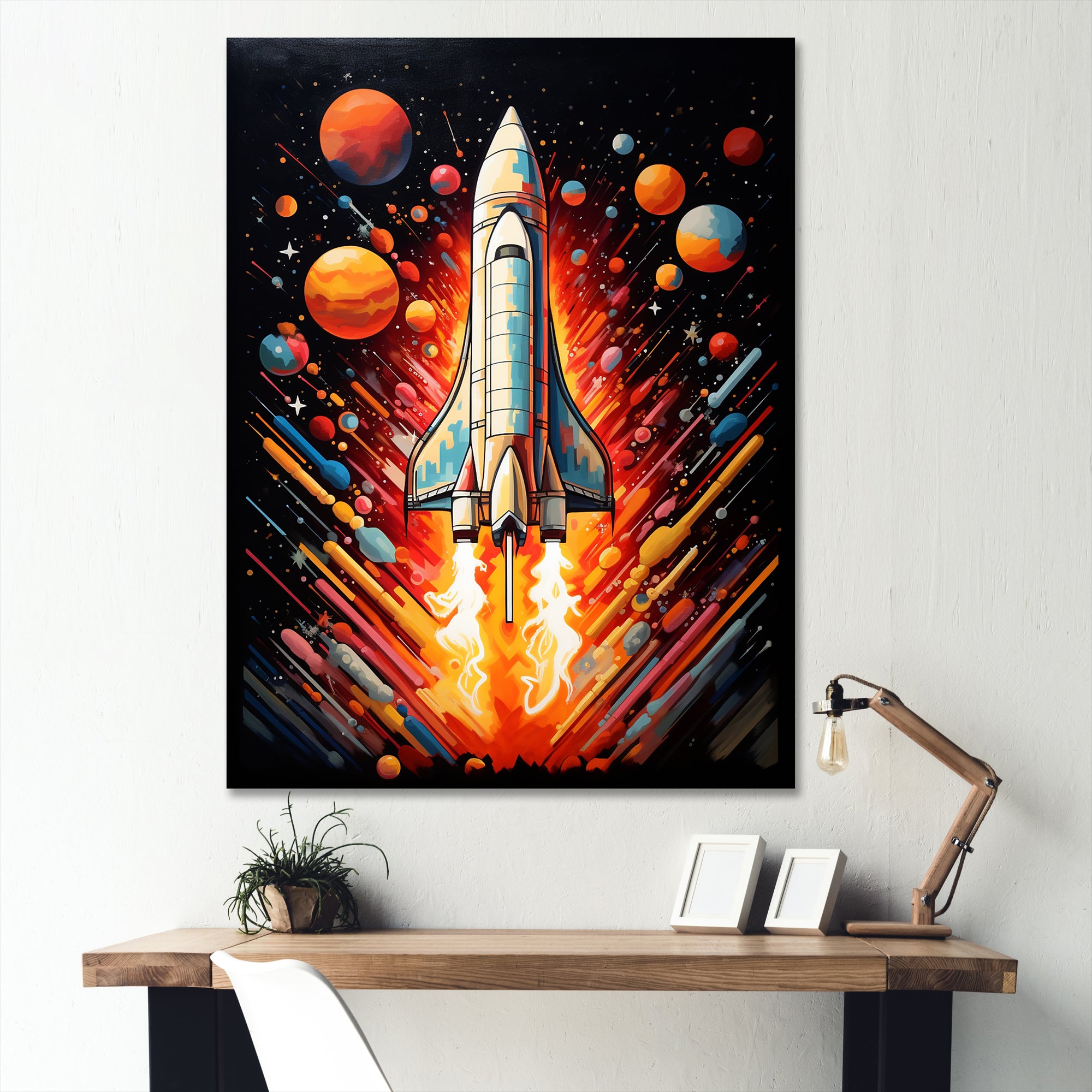 Rocketship Stellar Voyage I - Rocketship Canvas Wall Art