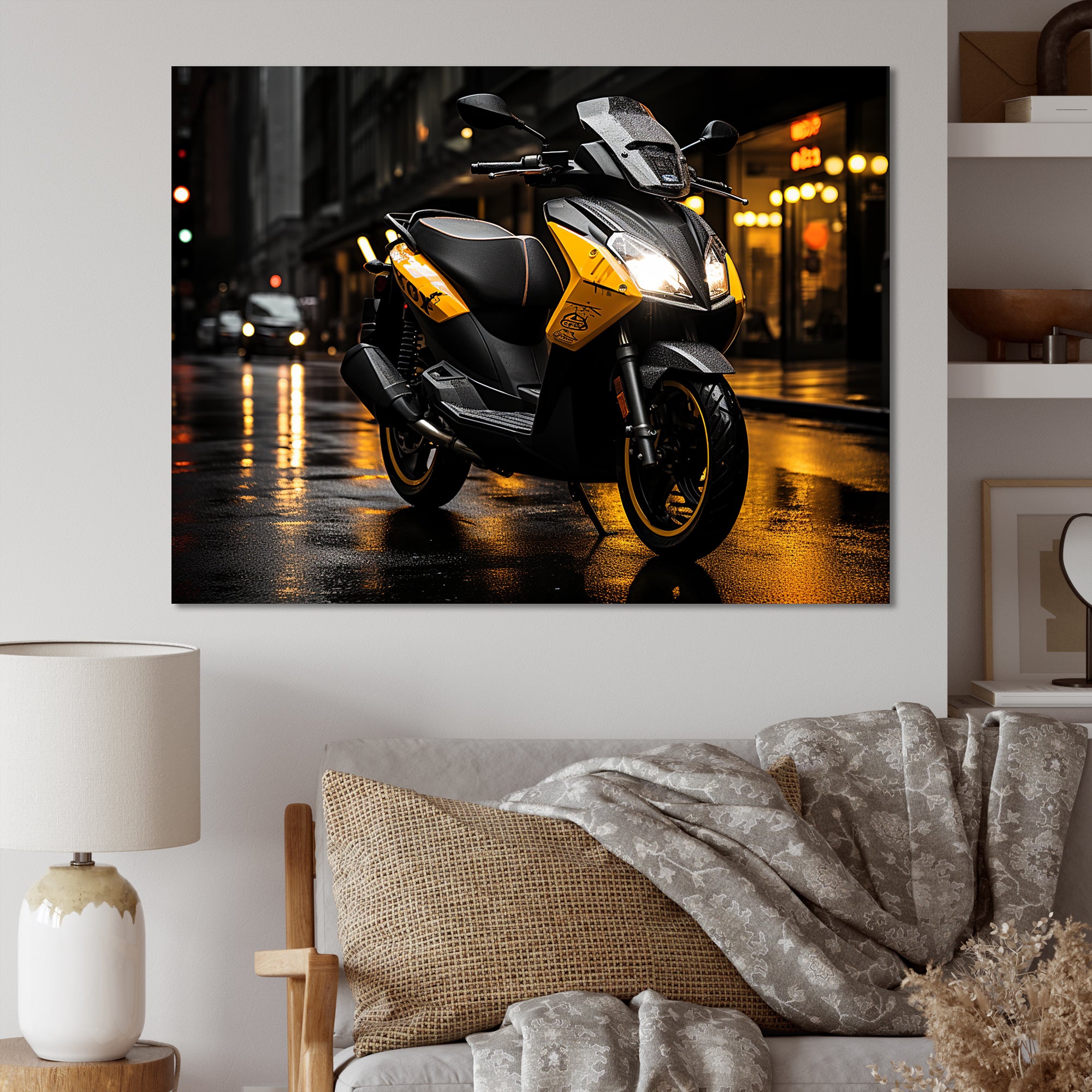 Yellow Black Scooter City Glide I - Scooter Canvas Wall Art