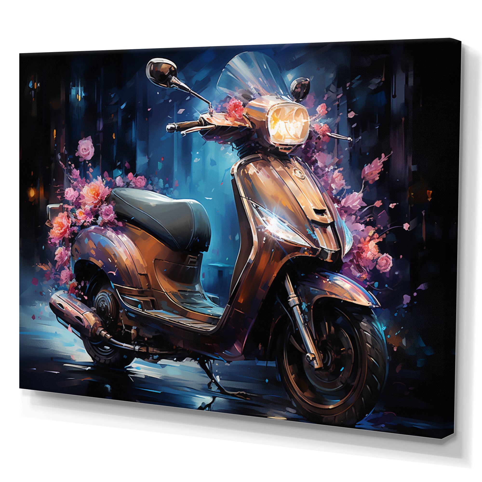Teal Gold Scooter Night Glow - Scooter Canvas Wall Art