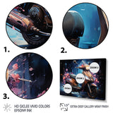 Teal Gold Scooter Night Glow - Scooter Canvas Wall Art