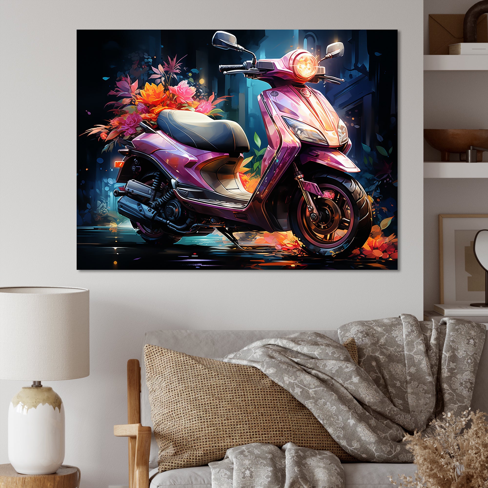 Purple Coral Scooter Night Glow - Scooter Canvas Wall Art