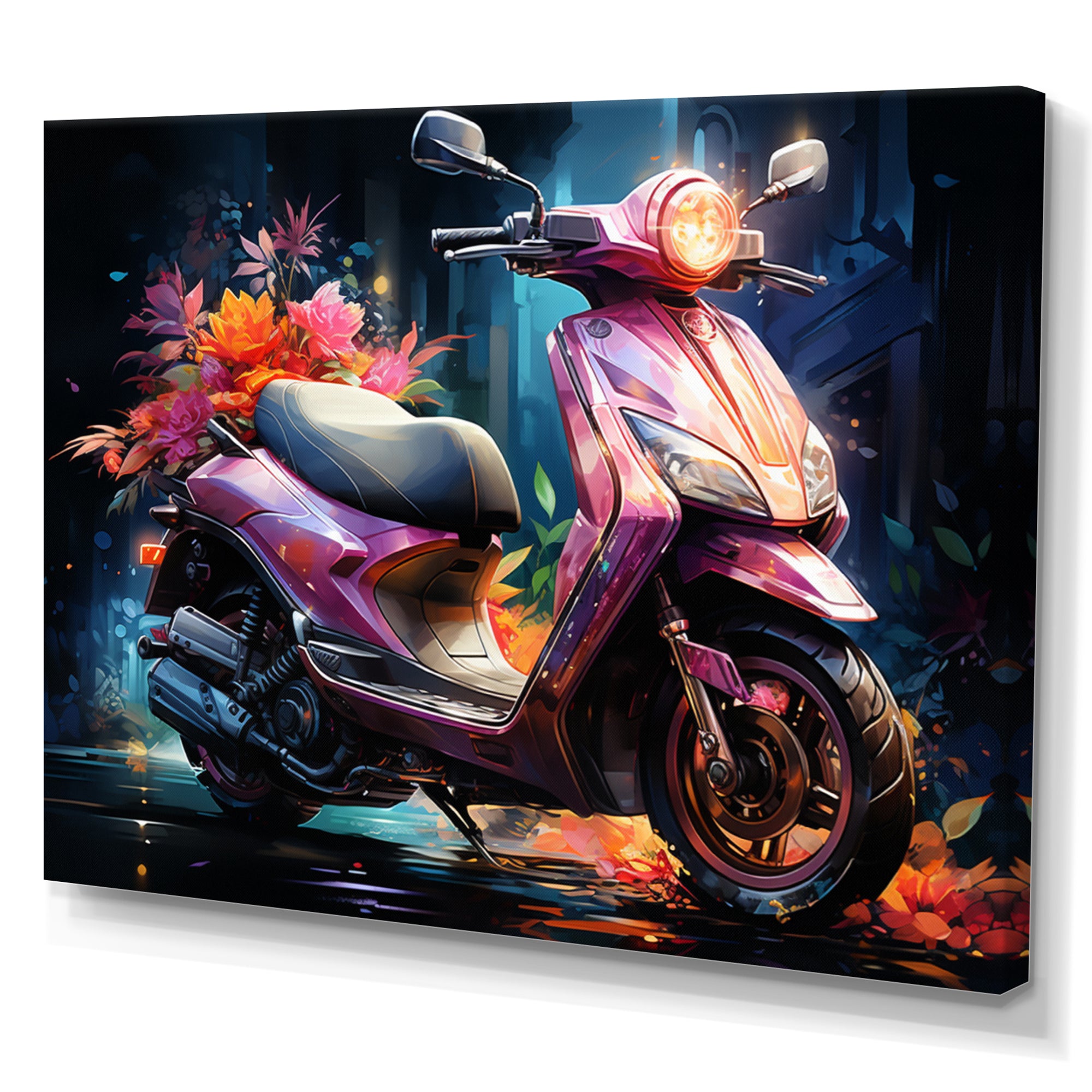 Purple Coral Scooter Night Glow - Scooter Canvas Wall Art