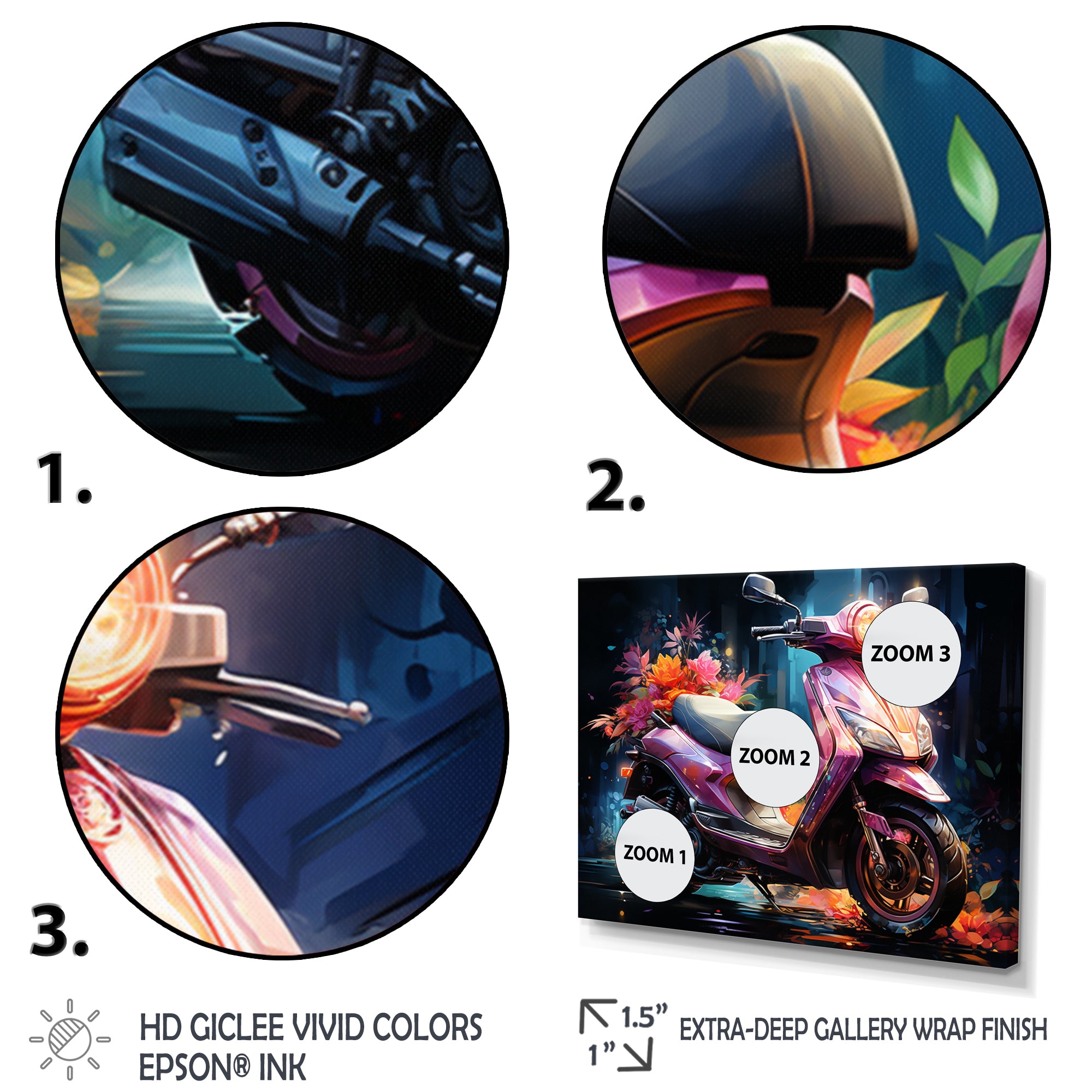 Purple Coral Scooter Night Glow - Scooter Canvas Wall Art