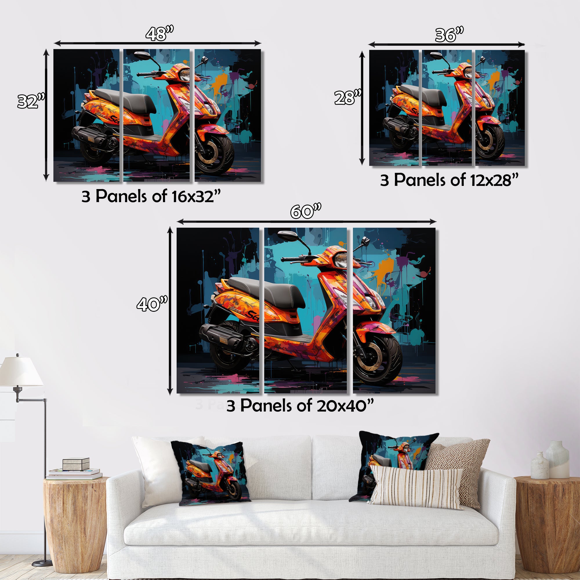 Teal Red Scooter Street Styler - Scooter Canvas Wall Art