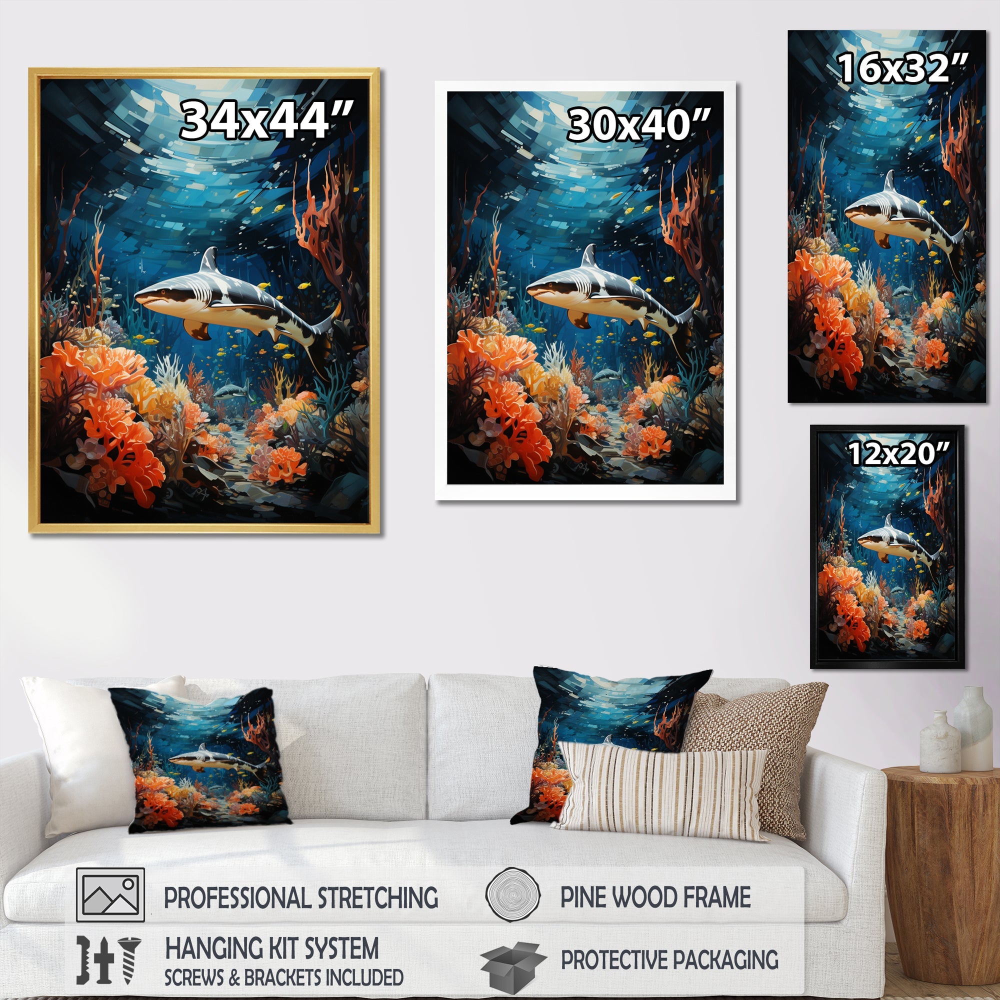 Teal Shark Animal Coastal Creatures - Shark Wall Art Prints