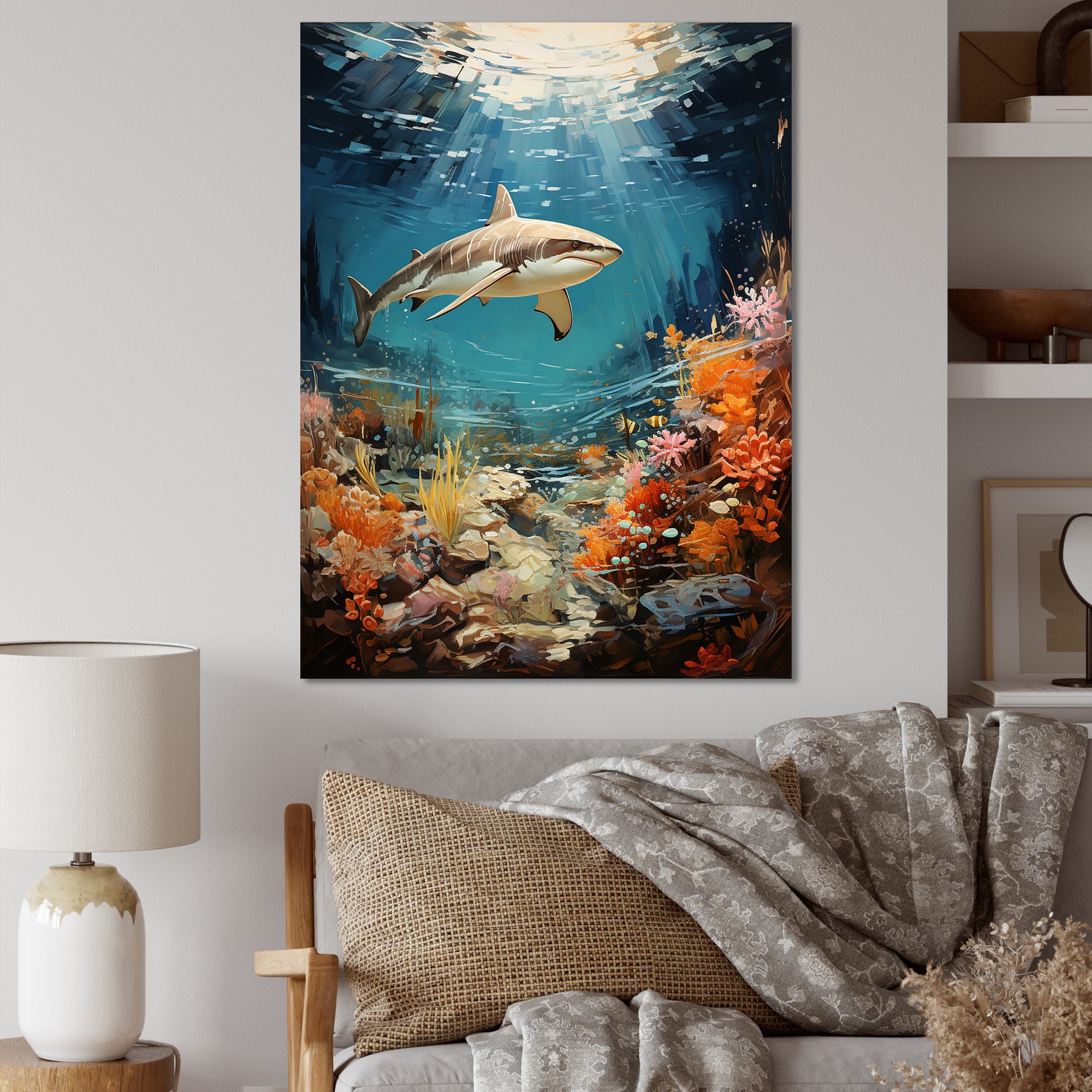 Teal Shark Coastal Creatures - Shark Wall Art Prints