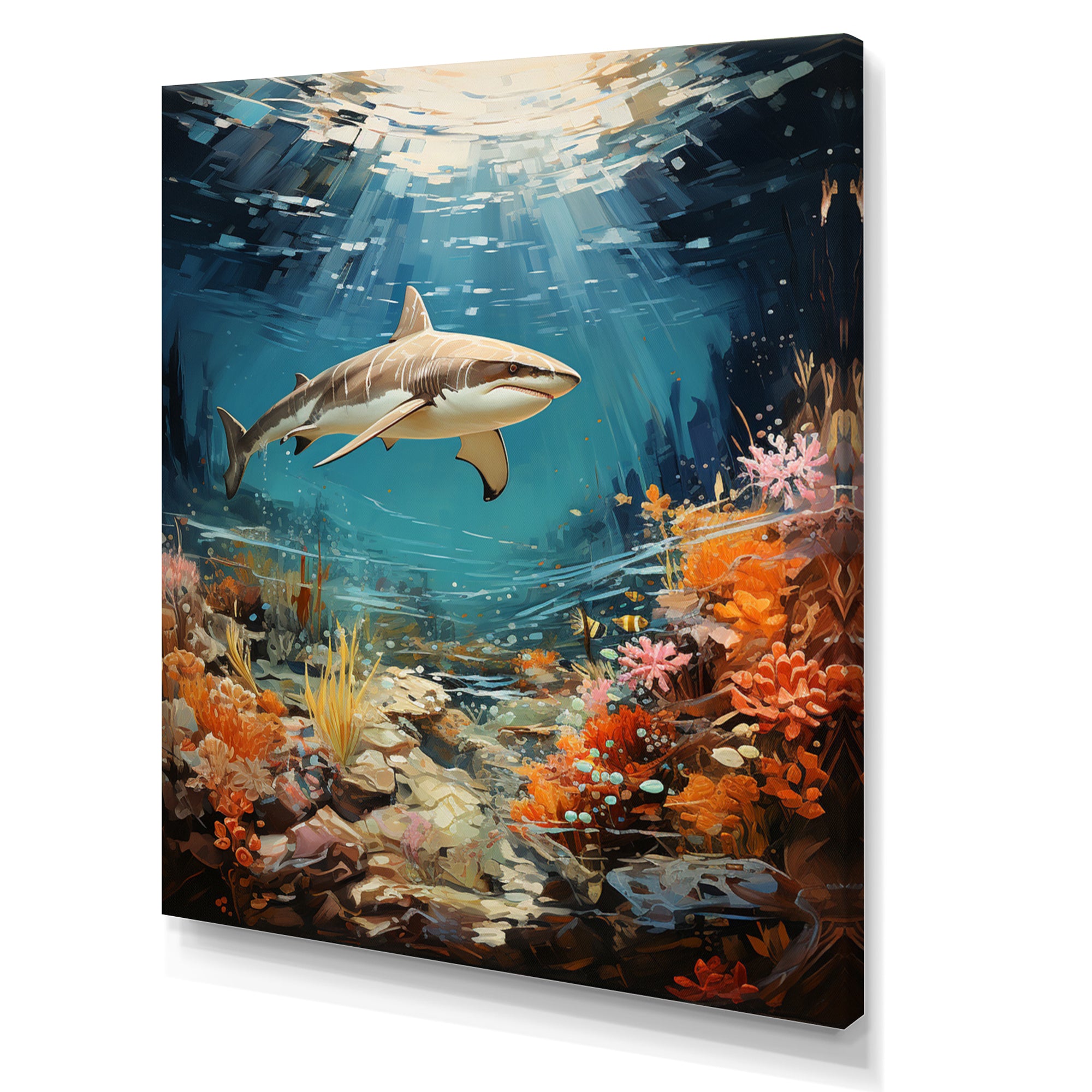 Teal Shark Coastal Creatures - Shark Wall Art Prints