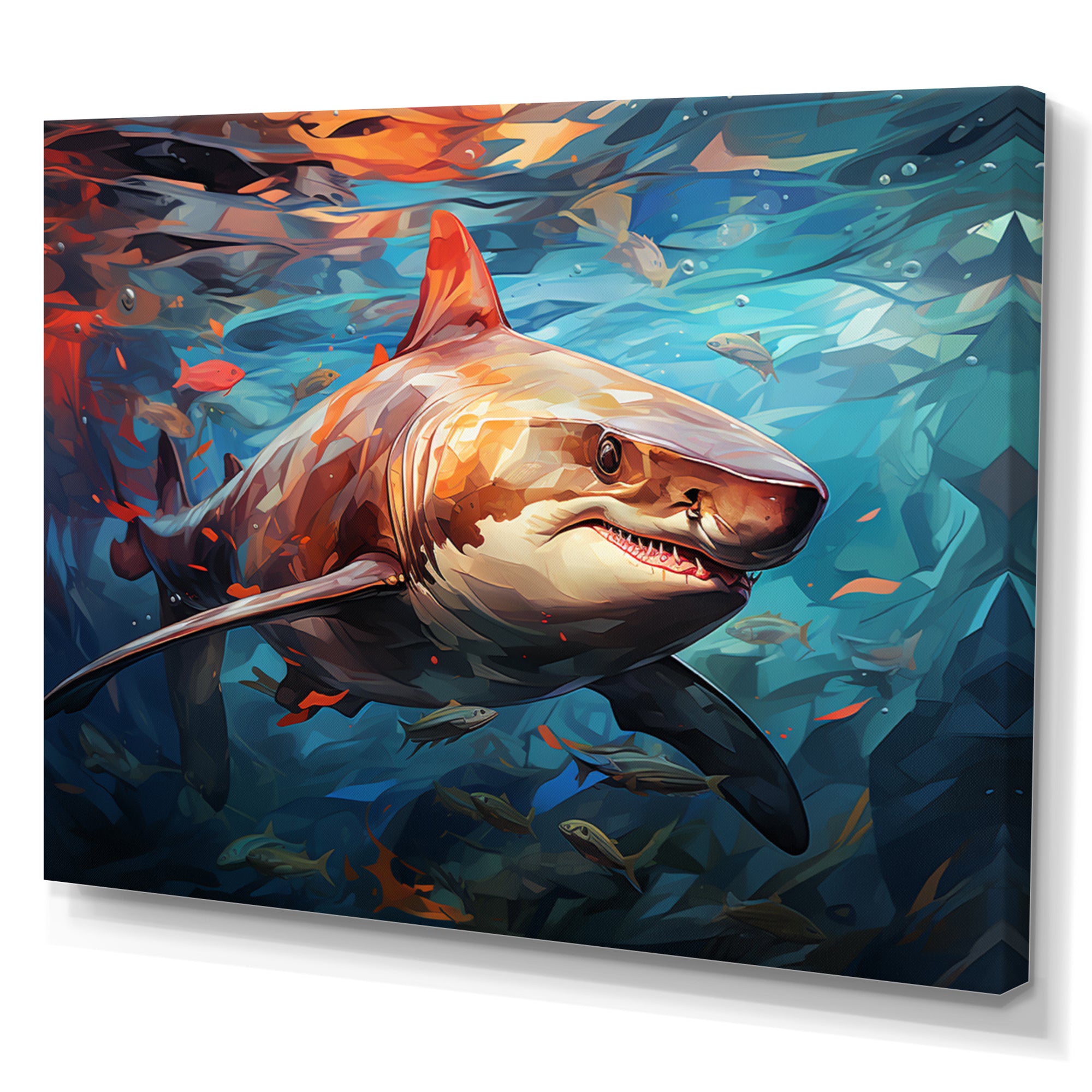 Teal Shark Oceans Dance Geometric - Teal Shark Wall Art