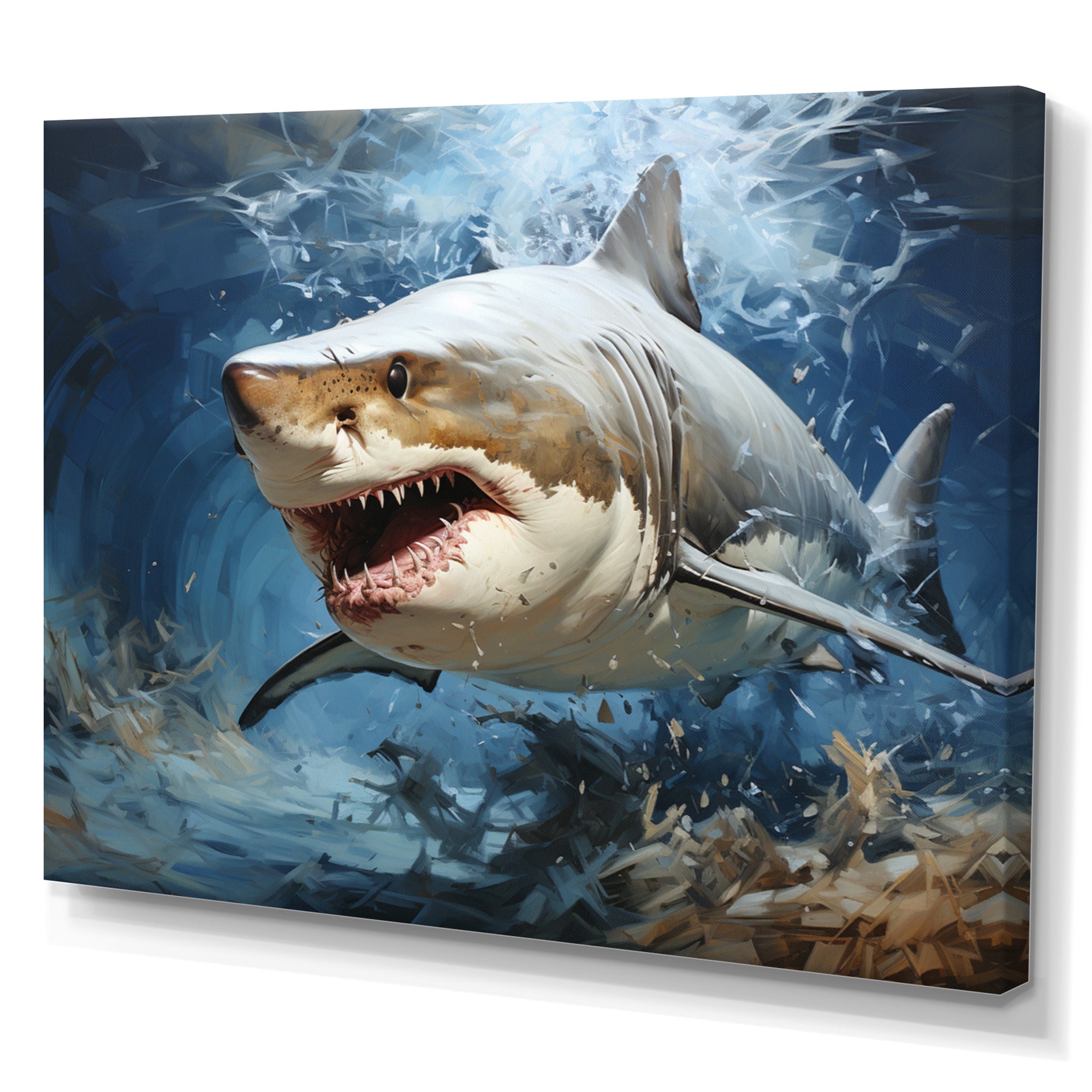 Grey Teal Shark Stride - Shark Framed Canvas Art