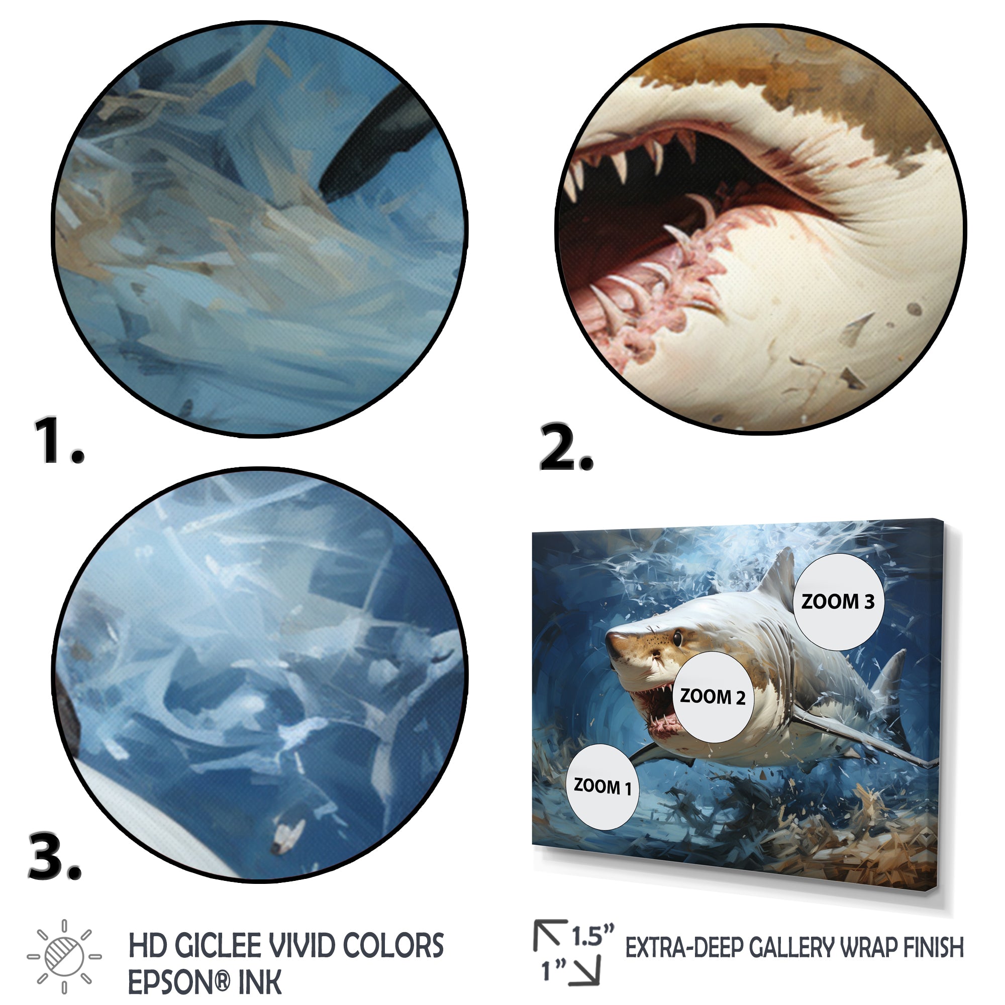 Grey Teal Shark Stride - Shark Framed Canvas Art