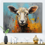 Teal Palette Knife Sheep - Sheep Framed Canvas Art