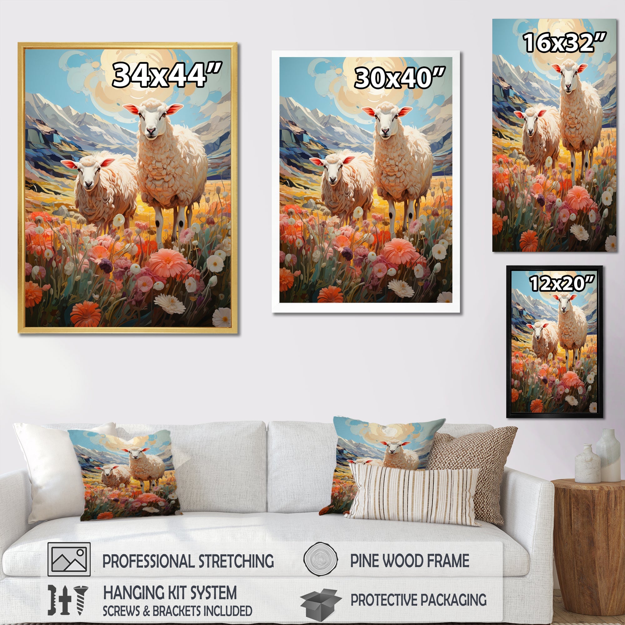 Sheep Whimsical Grazing - Sheep Wall Art Prints