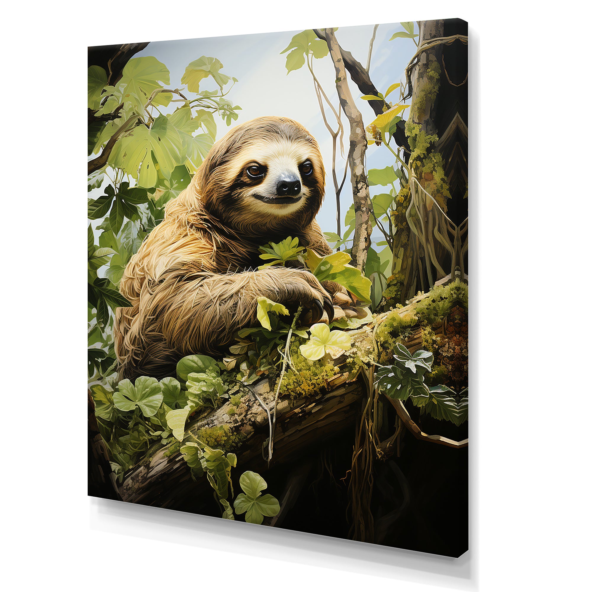Sloth Slumbering Pastoral - Sloth Canvas Wall Art