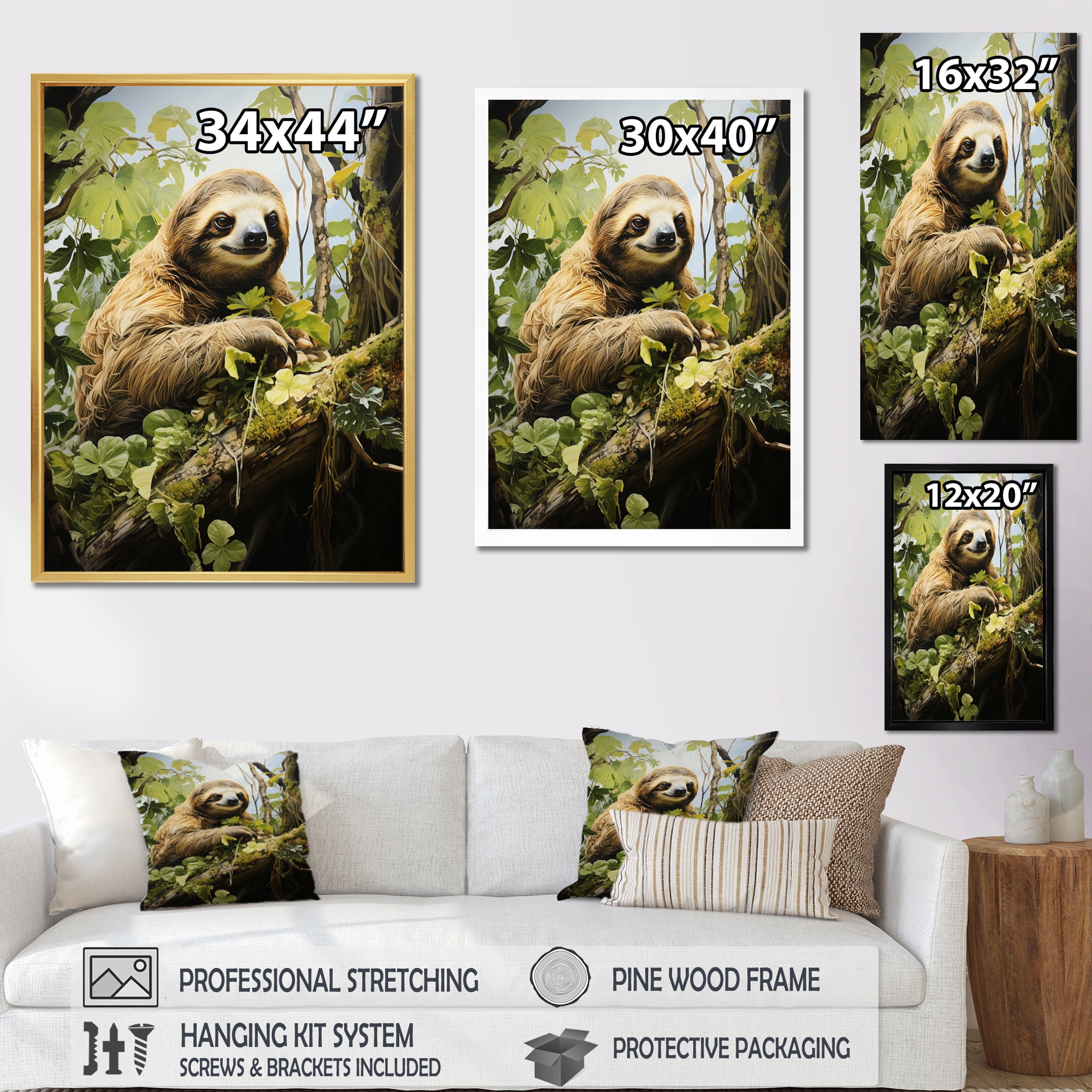 Sloth Slumbering Pastoral - Sloth Canvas Wall Art
