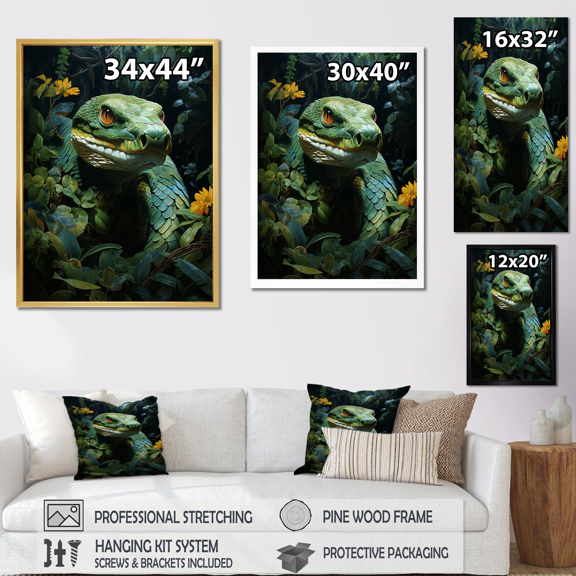 Green Snake Solitude - Snake Wall Art Prints