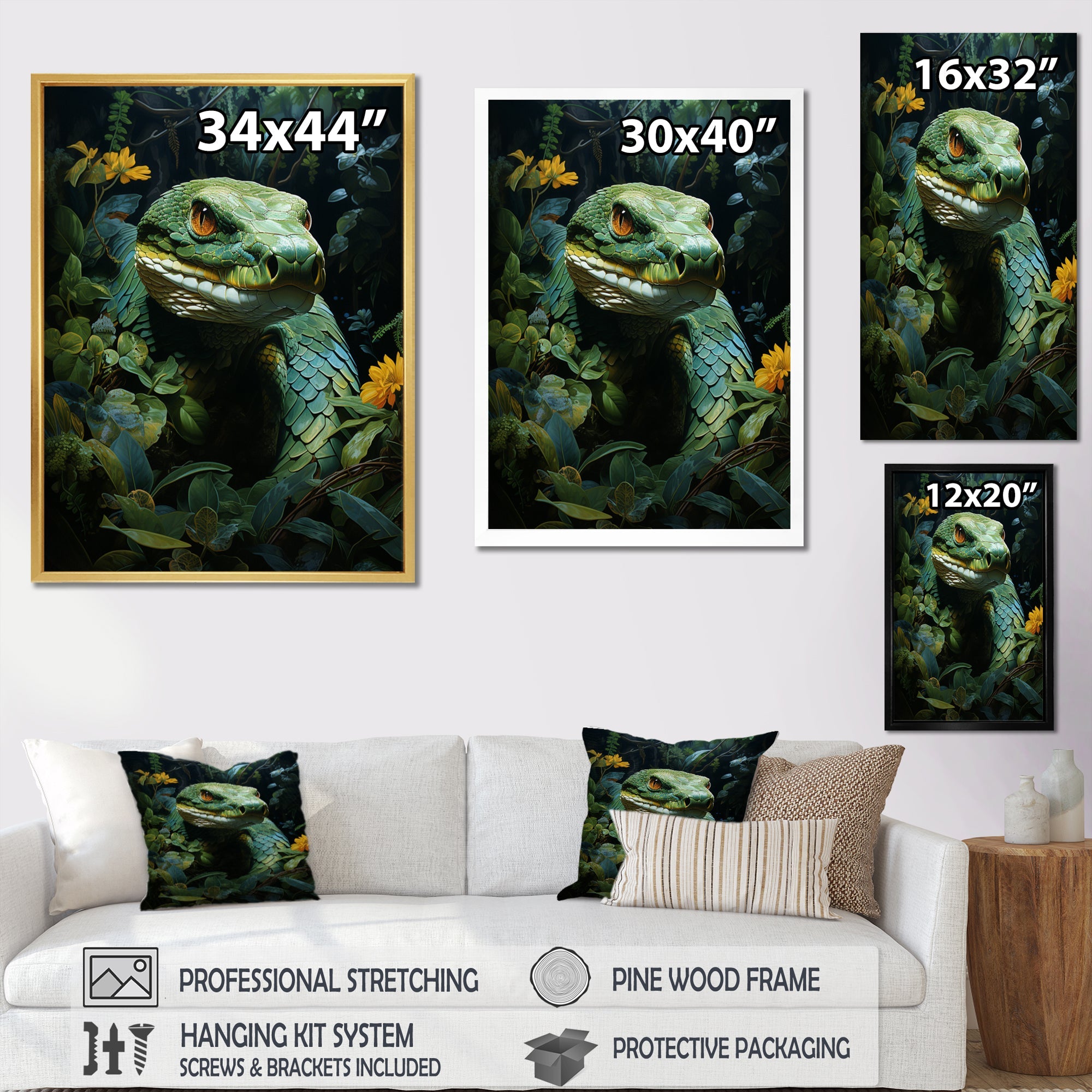 Green Snake Solitude - Snake Wall Art Prints
