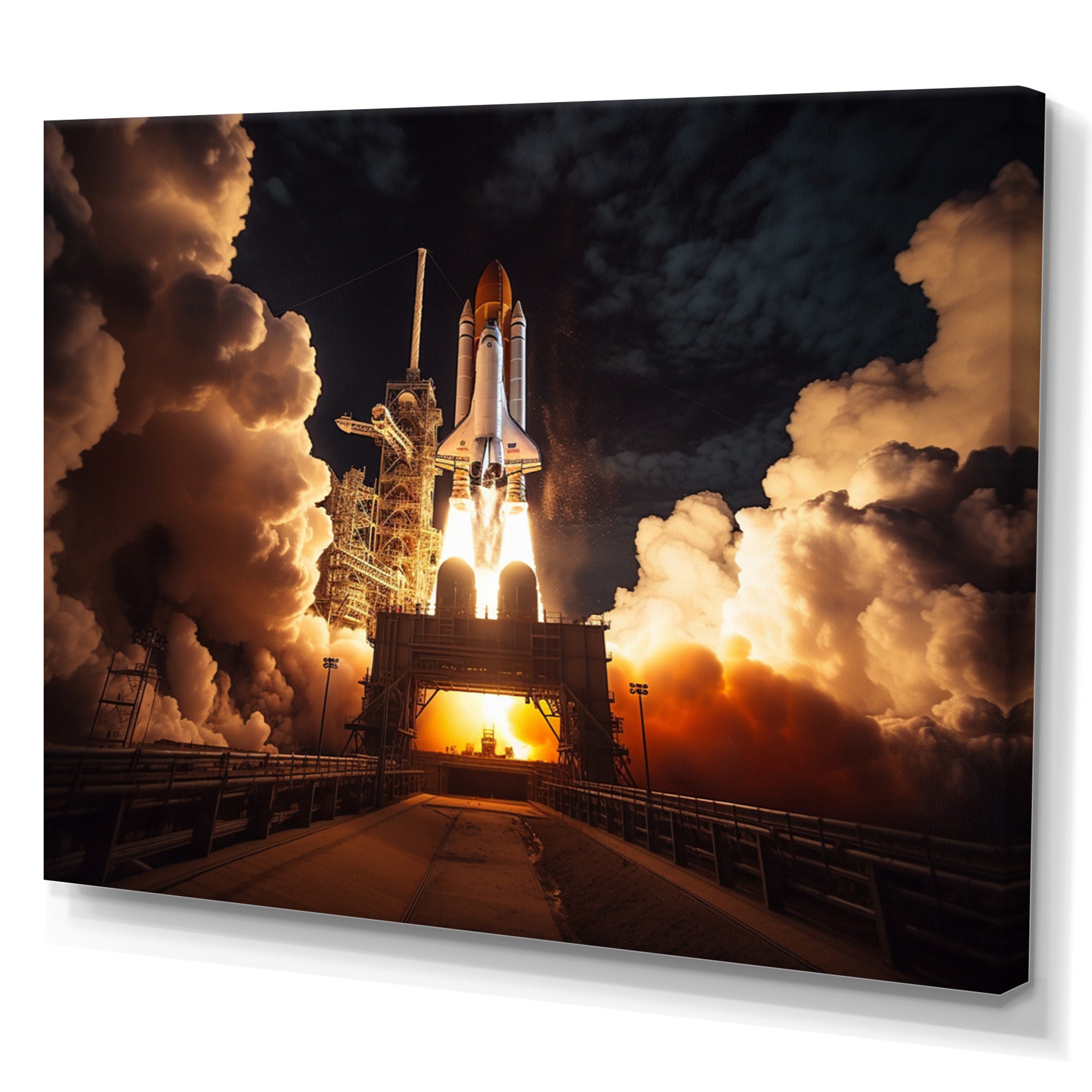 Space Shuttle Captivating Night Launch I - Space Shuttle Canvas Wall Art