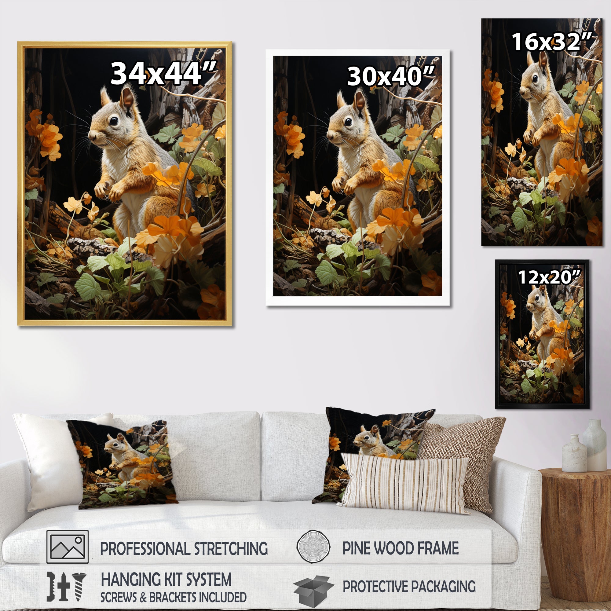 Brown Squirrel Squirrels Antics Pastoral - Squirrel Large Canvas Wall Art