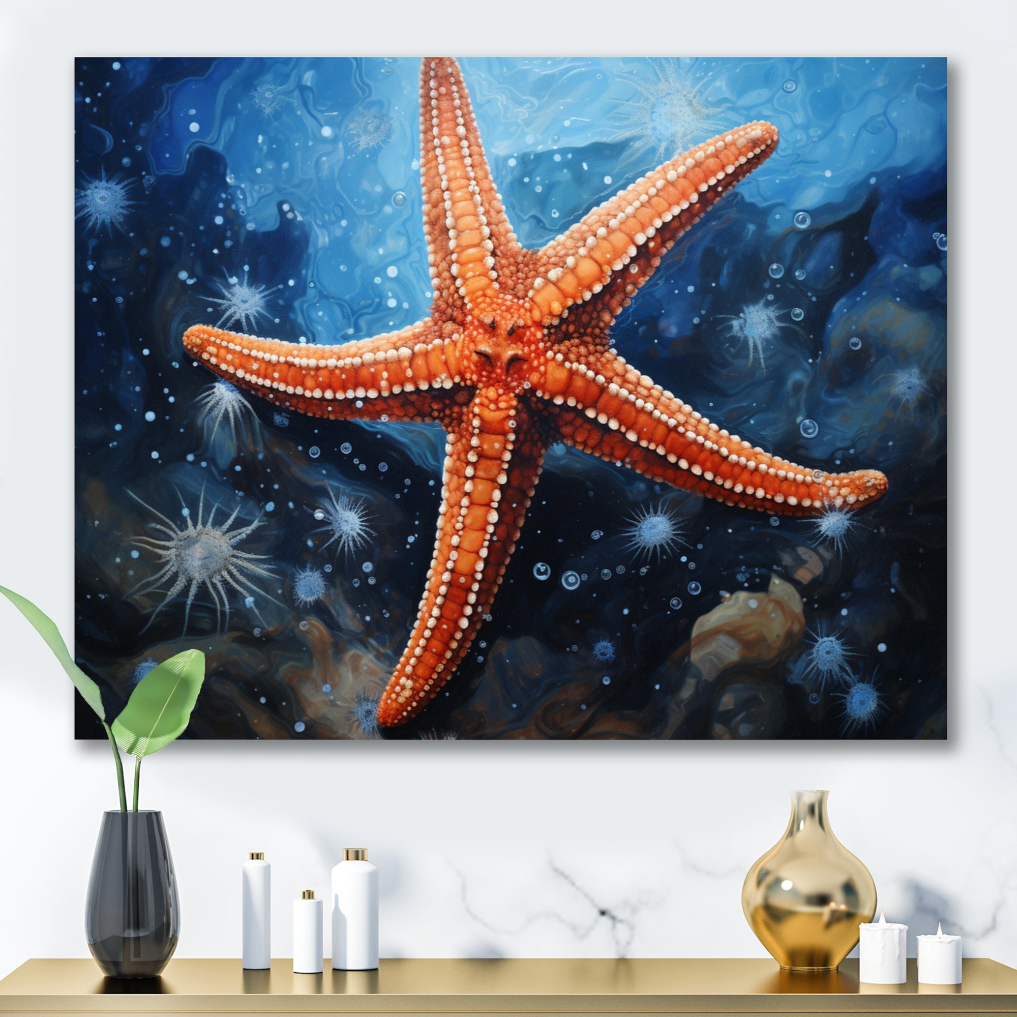 Coral Starfish Underwater - Starfish Living Room Wall Art