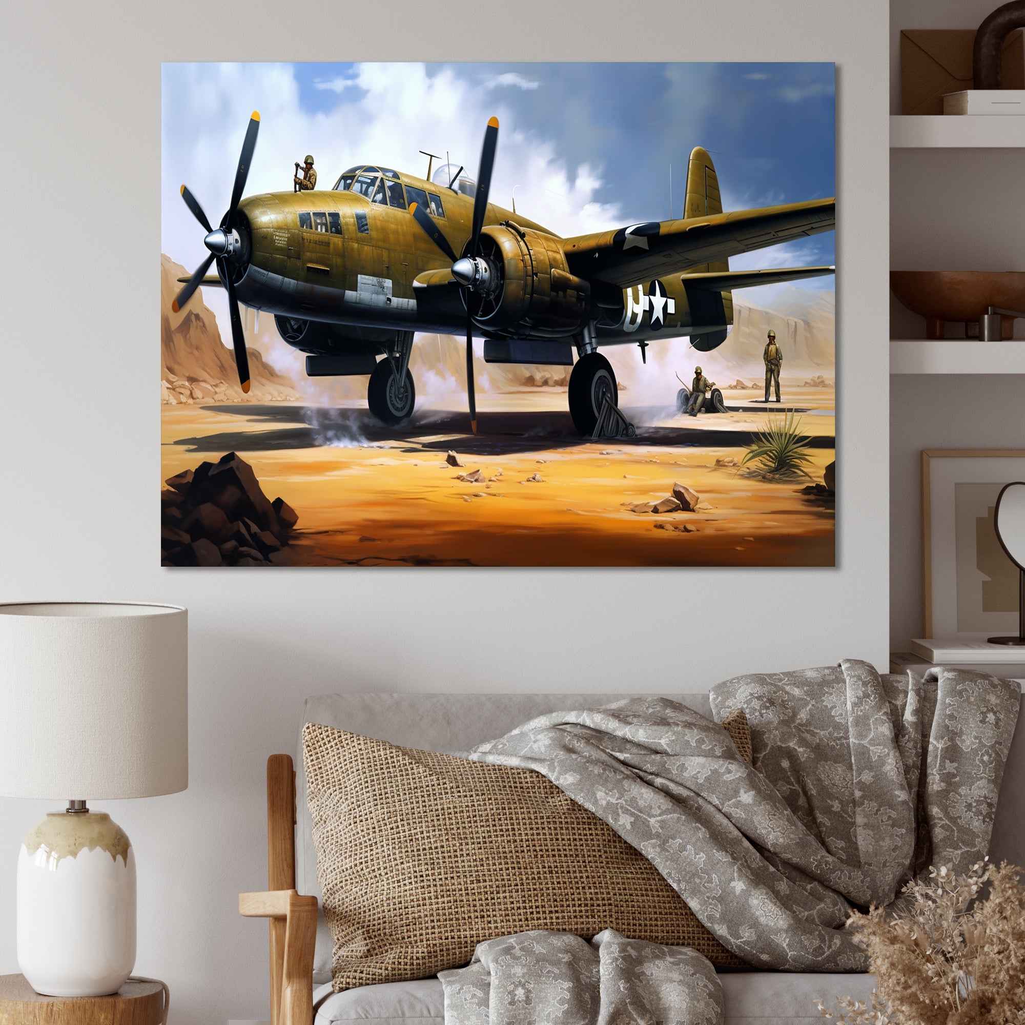 Vintage Airplane In Desert I - Plane Canvas Wall Art