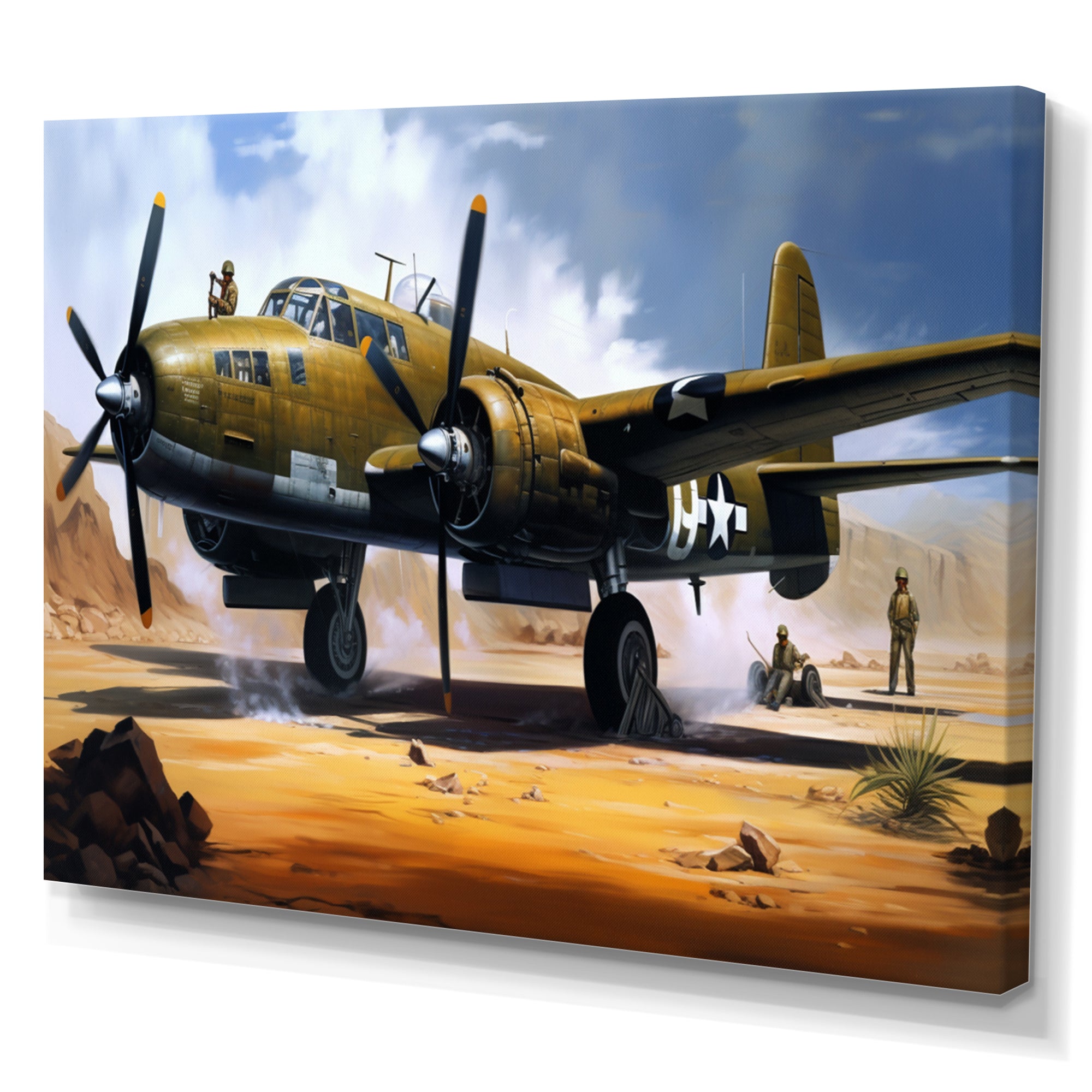 Vintage Airplane In Desert I - Plane Canvas Wall Art