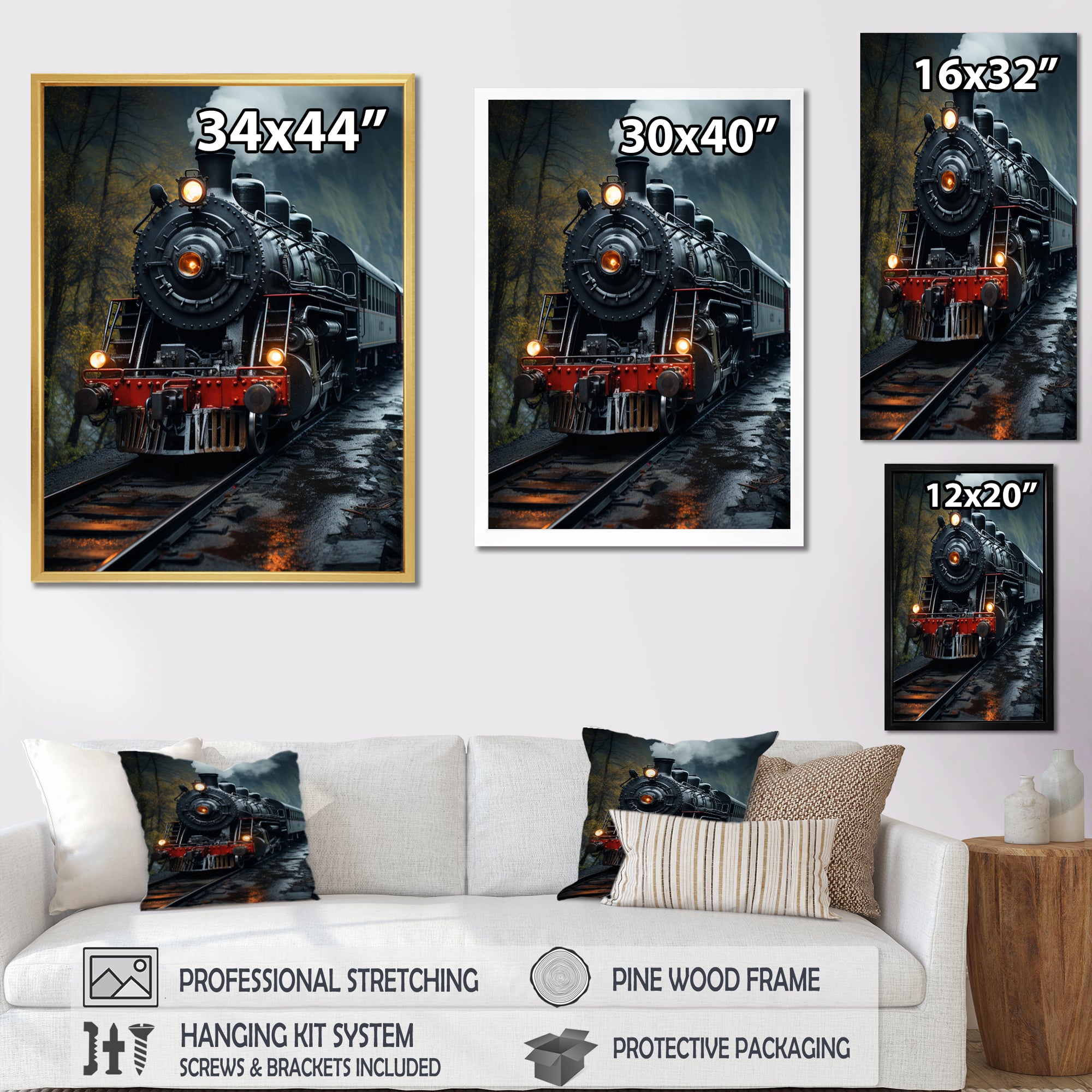 The Massive Steam Locomotive Belches Smoke I - Train Canvas Wall Art
