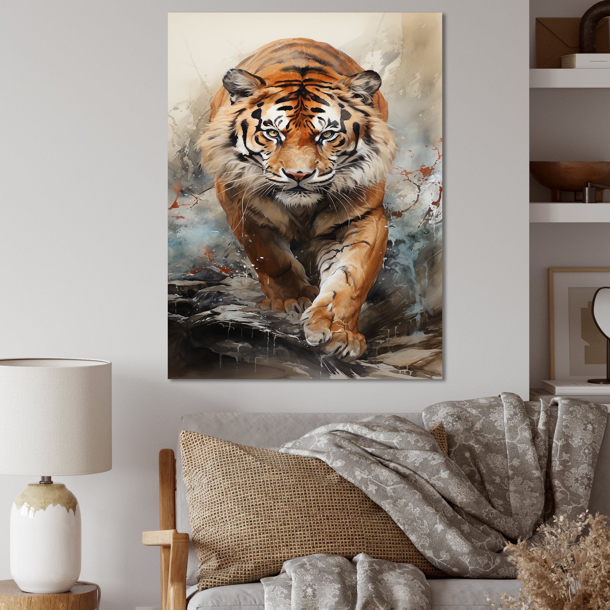 Tiger Descending From The Mountain - Tiger Canvas Wall Art