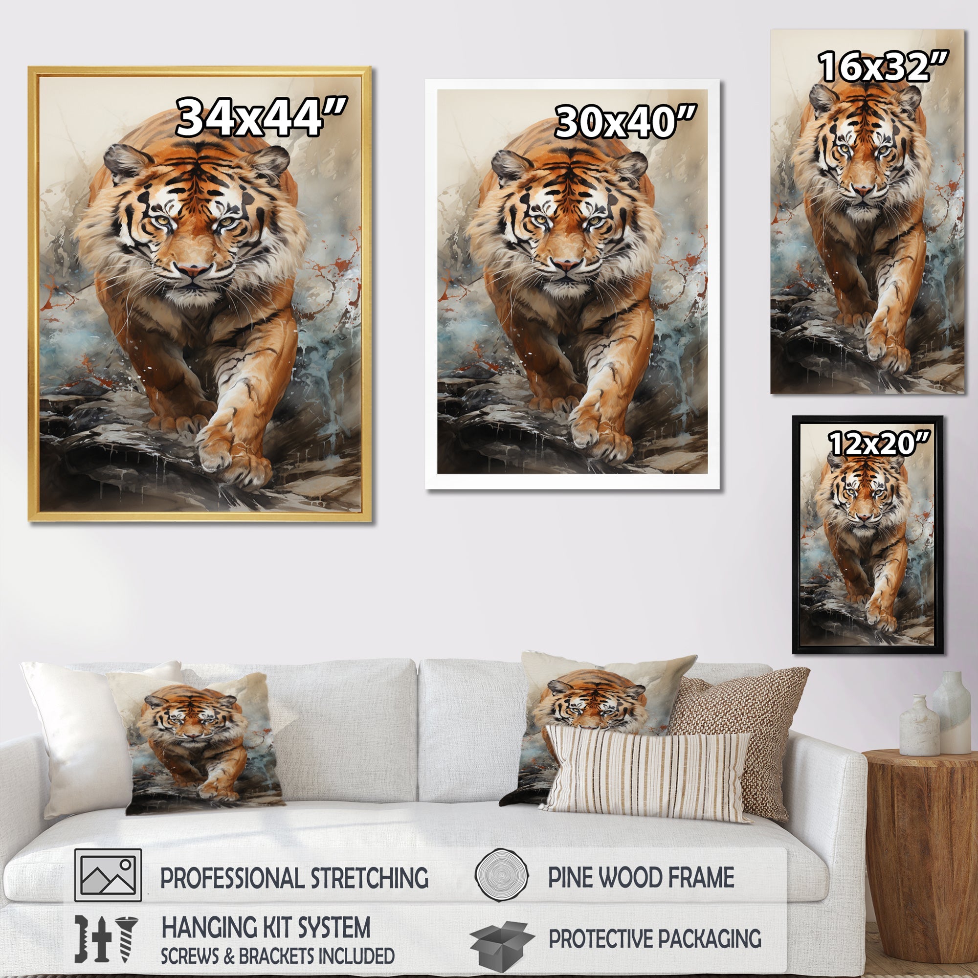 Tiger Descending From The Mountain - Tiger Canvas Wall Art