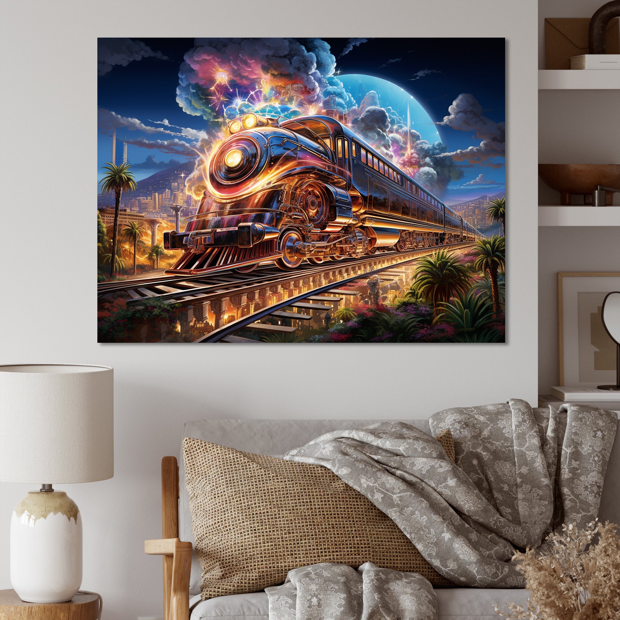 Abstract Train 1950s Chromatic Journey I - Train Canvas Wall Art