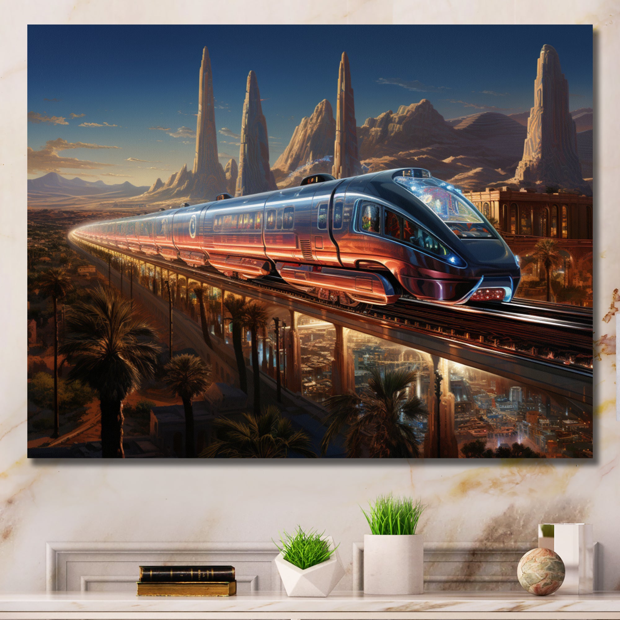 Colorful Train From The Future I - Train Canvas Wall Art